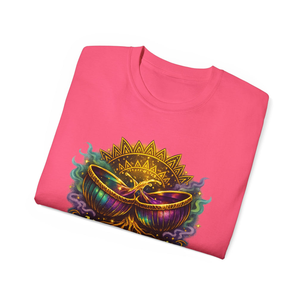 Mardi Gras Mask T-Shirt — “My Happy Hour Doesn’t Have Hangovers” Carnival Tee
