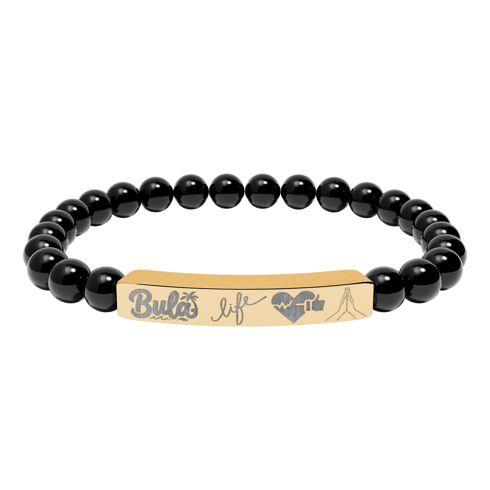 Bula- Life, Good Health, Blessings | Natural Stone Beaded Bar Bracelet — Personalized Stretch Bracelet