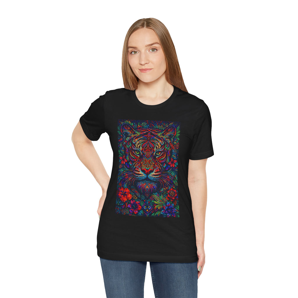 Tiger Floral Graphic Tee — Colorful Psychedelic Big Cat T-Shirt