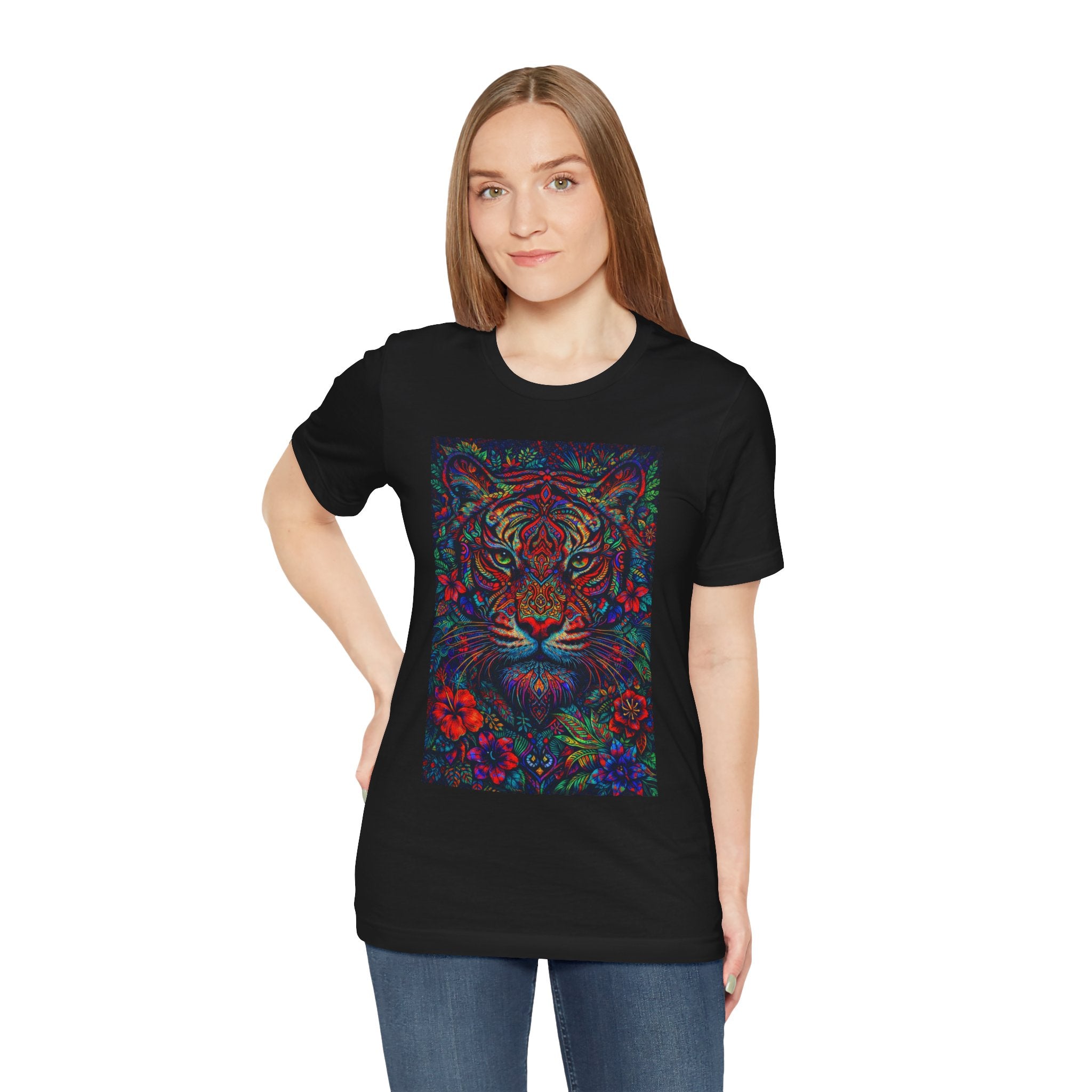 Tiger Floral Graphic Tee — Colorful Psychedelic Big Cat T-Shirt