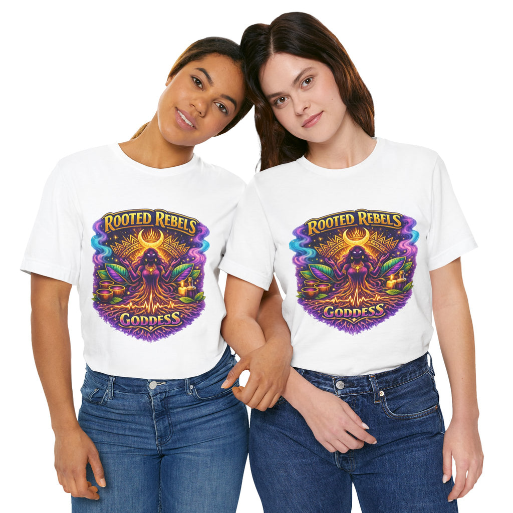 Rooted Rebels Goddess T-Shirt — Vibrant Spiritual Nature Tee