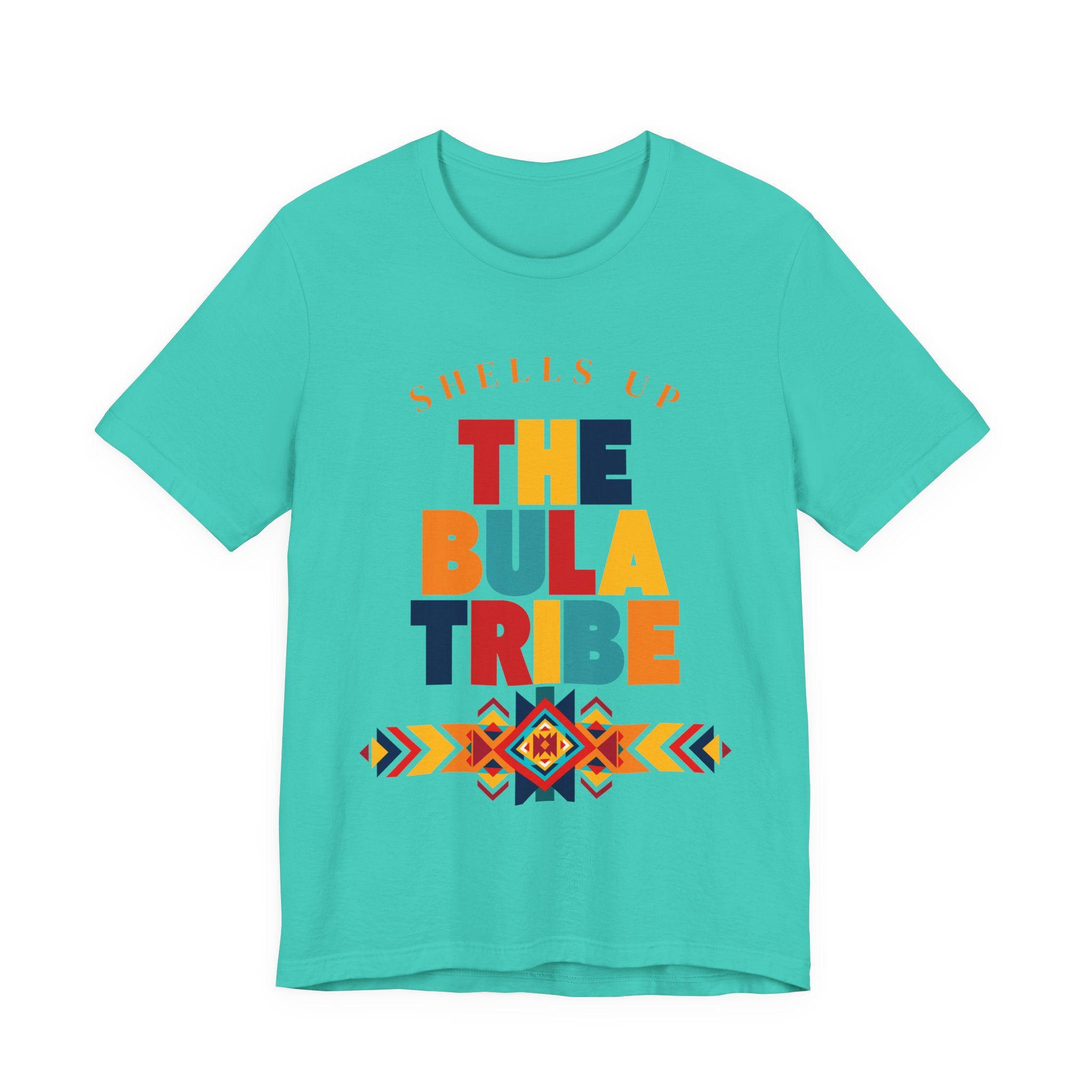 Shells Up The Bula Tribe Tee | Tropical Island Text Graphic
