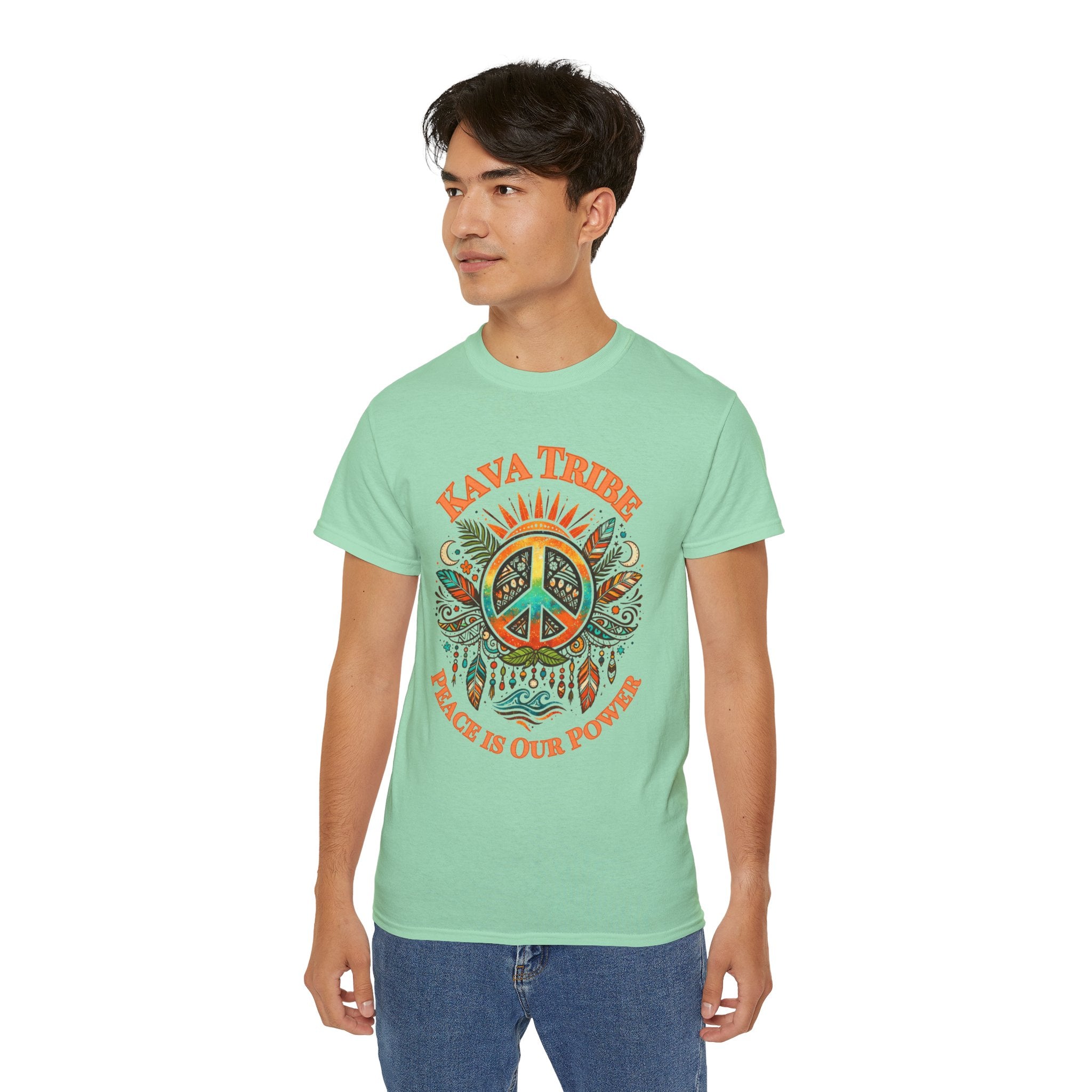 Peace Tribe Graphic Tee — "Kava Tribe: Peace Is Our Power" Retro Peace Sign T-Shirt