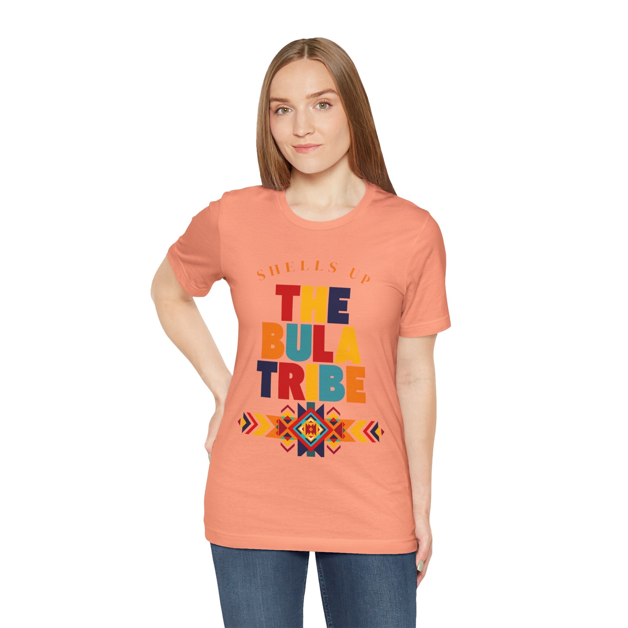 Shells Up The Bula Tribe Tee | Tropical Island Text Graphic