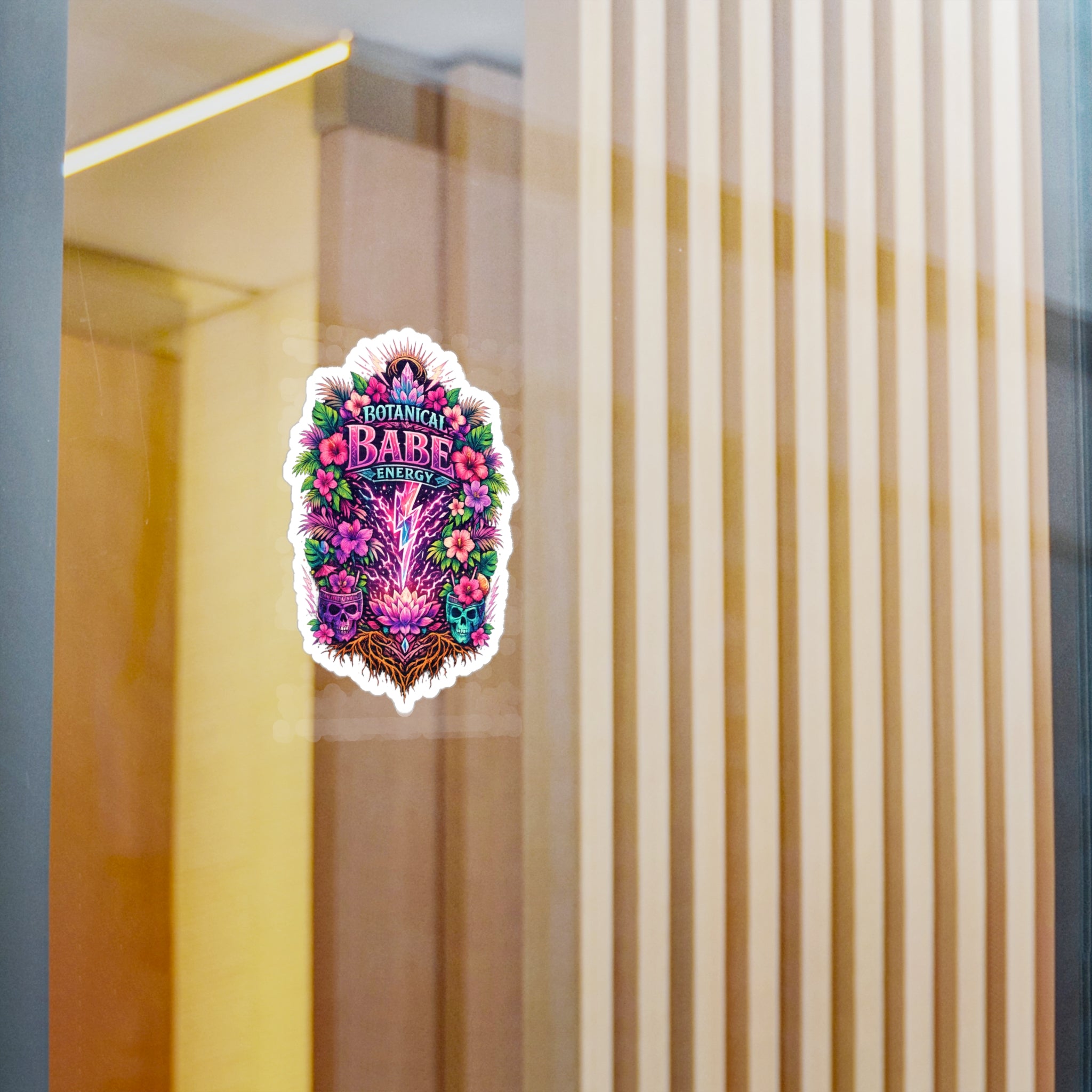 Botanical Babe Energy Vinyl Sticker — Floral Skull Kiss-Cut Decal