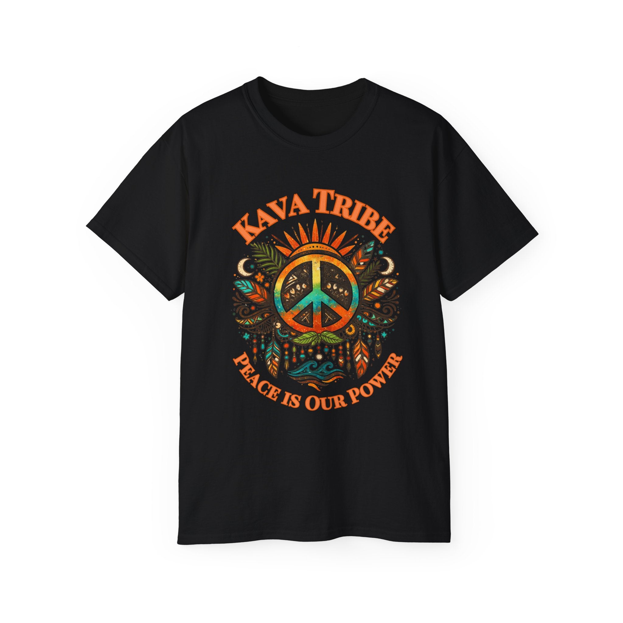 Peace Tribe Graphic Tee — "Kava Tribe: Peace Is Our Power" Retro Peace Sign T-Shirt