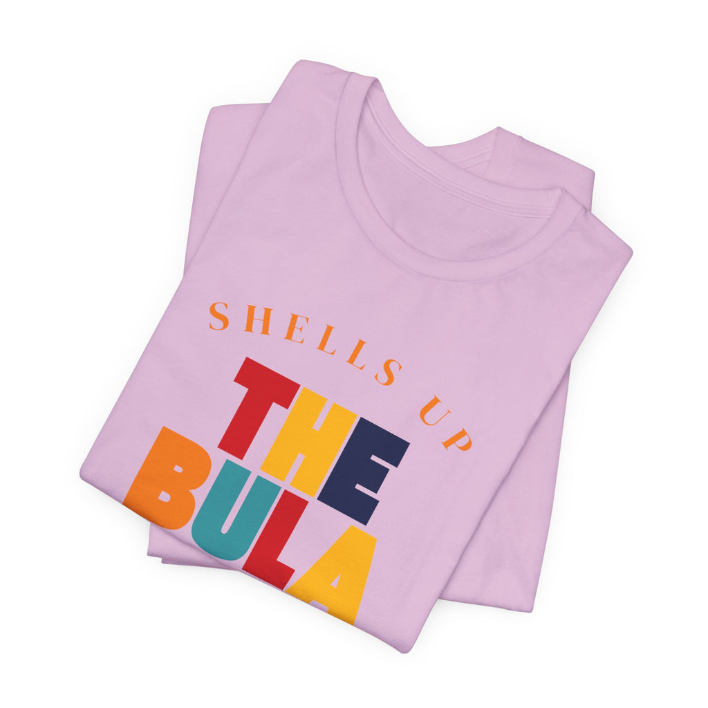 Shells Up The Bula Tribe Tee | Tropical Island Text Graphic