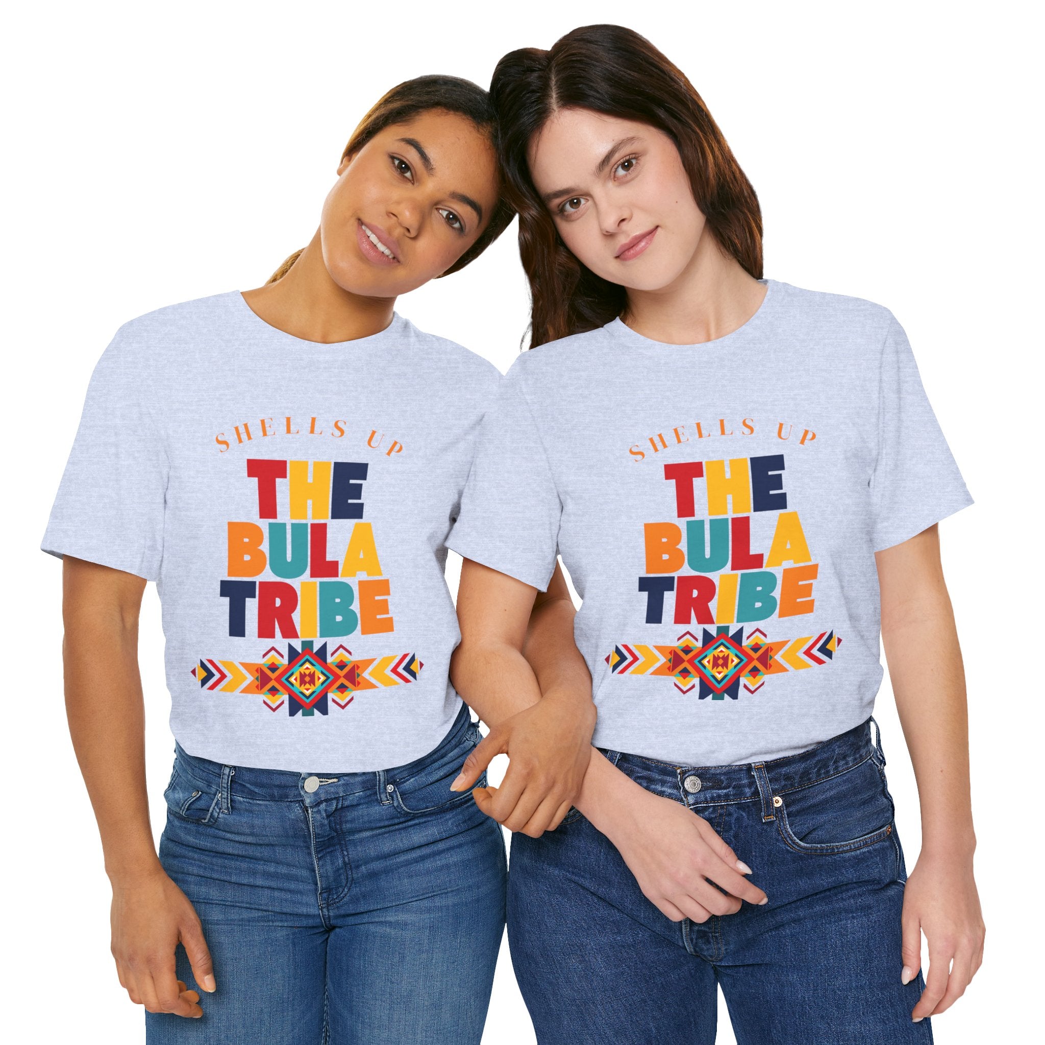 Shells Up The Bula Tribe Tee | Tropical Island Text Graphic