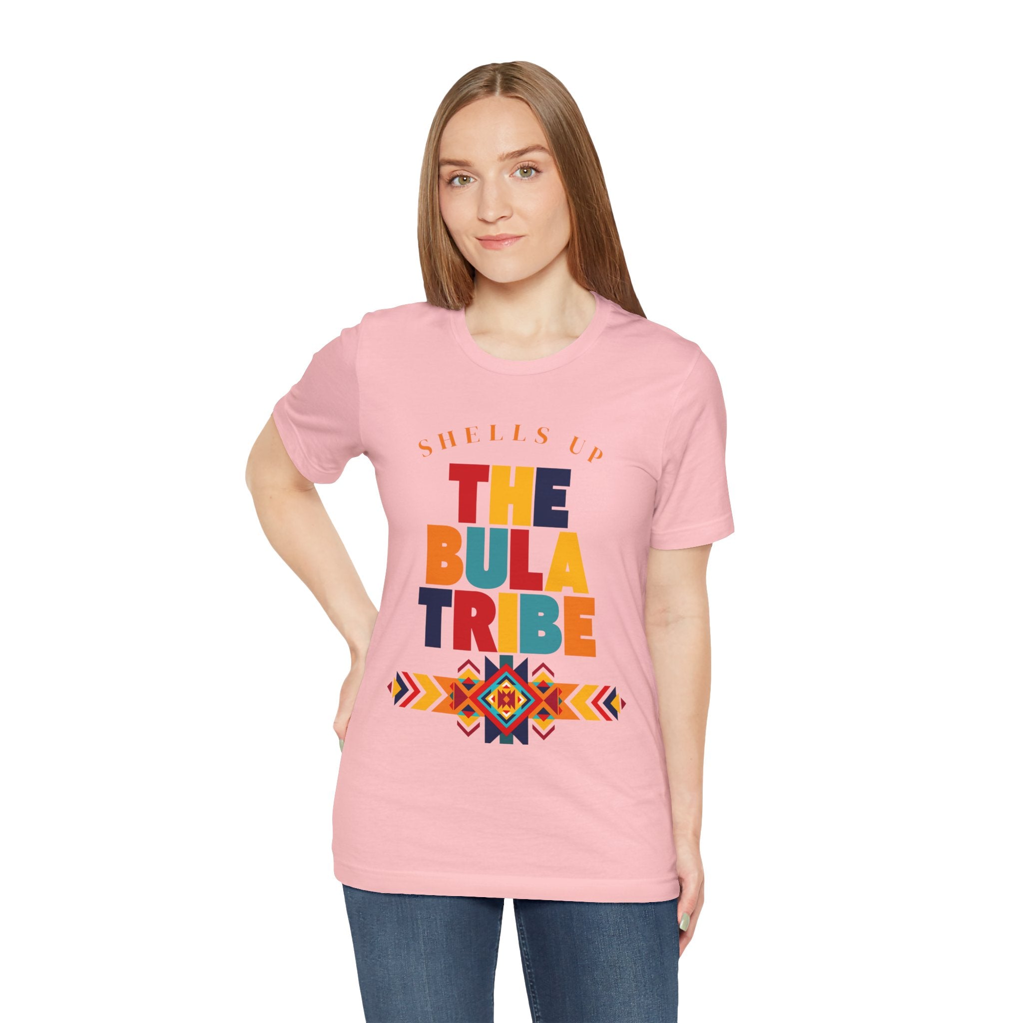 Shells Up The Bula Tribe Tee | Tropical Island Text Graphic