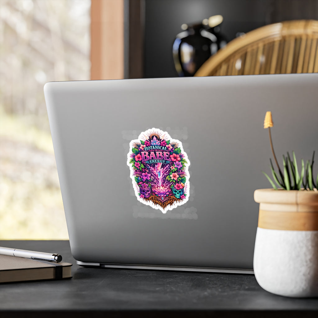 Botanical Babe Energy Vinyl Sticker — Floral Skull Kiss-Cut Decal