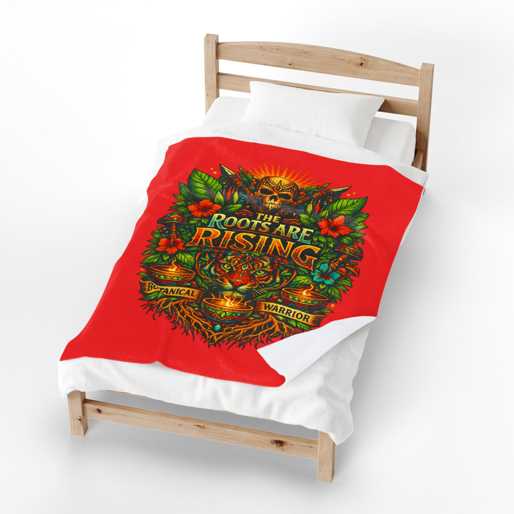 The Roots Are Rising Velveteen Plush Blanket — Botanical Warrior Skull & Tiger Throw