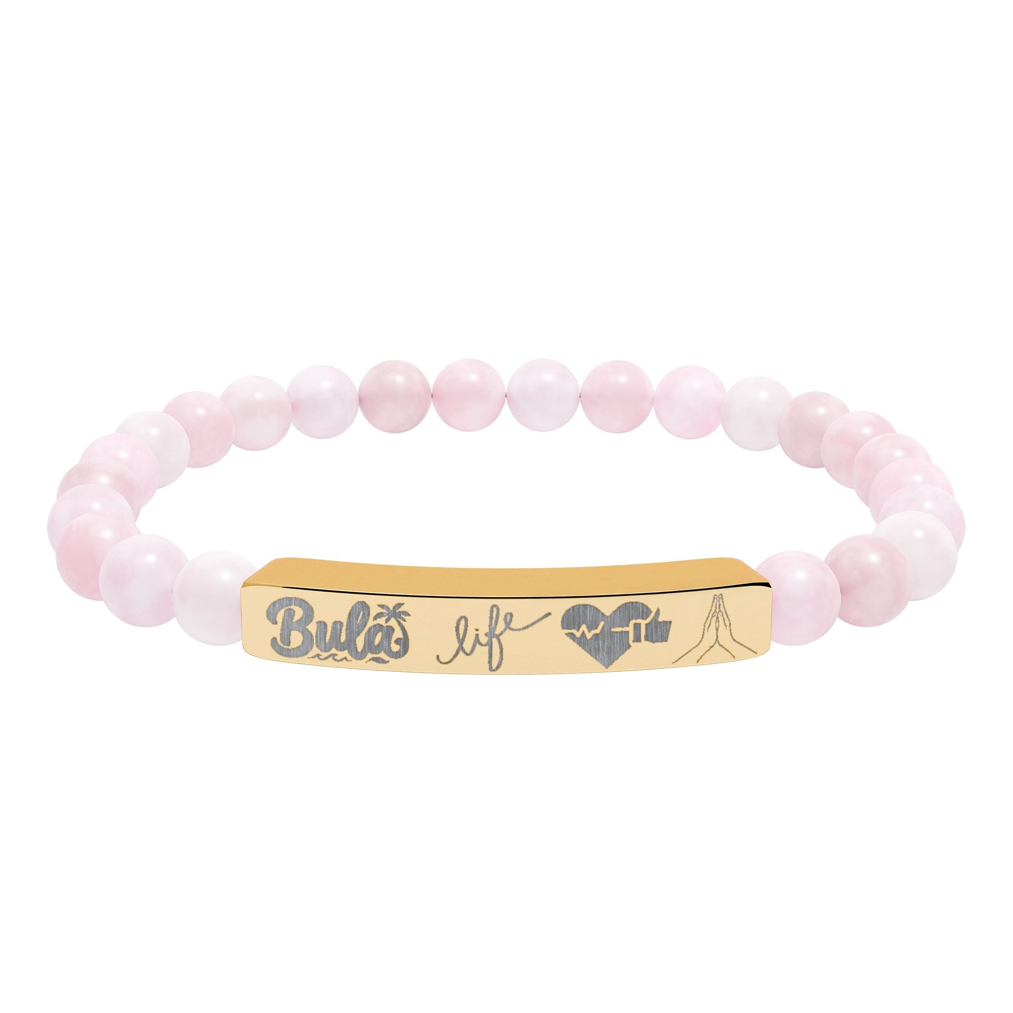 Bula- Life, Good Health, Blessings | Natural Stone Beaded Bar Bracelet — Personalized Stretch Bracelet