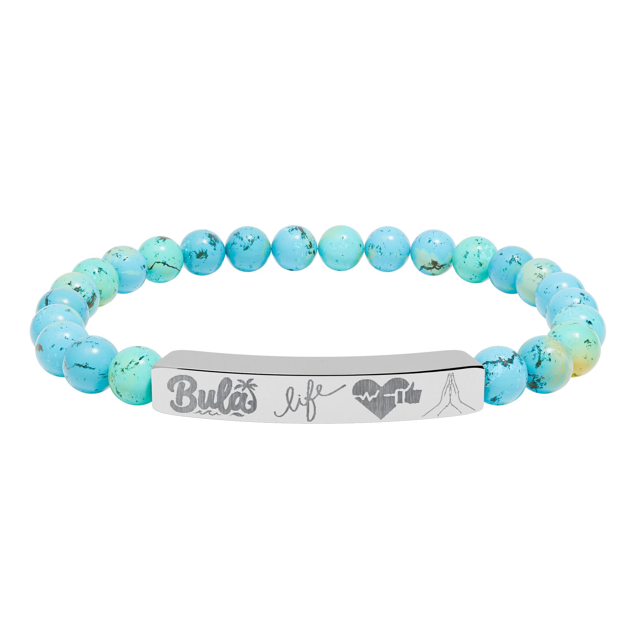 Bula- Life, Good Health, Blessings | Natural Stone Beaded Bar Bracelet — Personalized Stretch Bracelet