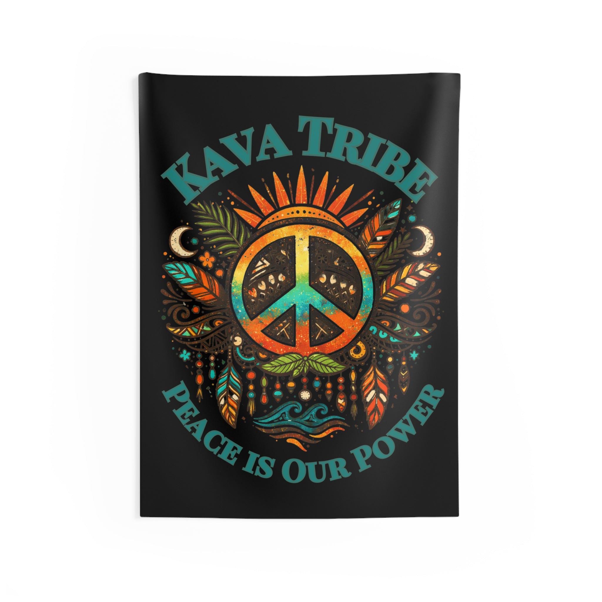 Kava Tribe Wall Tapestry — 'Peace Is Our Power' Boho Peace Sign Decor