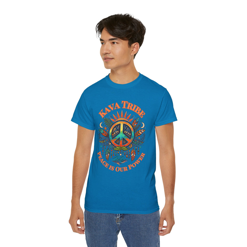 Peace Tribe Graphic Tee — "Kava Tribe: Peace Is Our Power" Retro Peace Sign T-Shirt