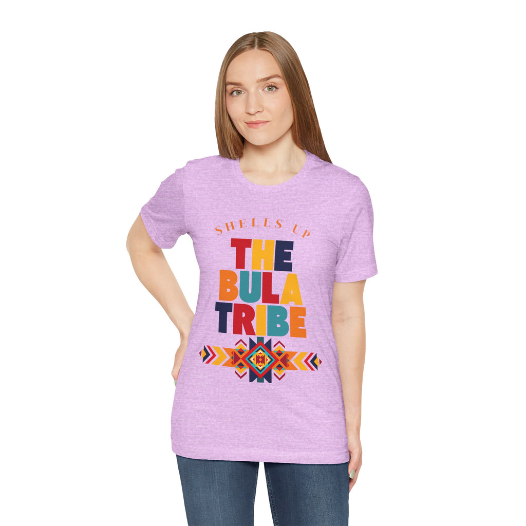 Shells Up The Bula Tribe Tee | Tropical Island Text Graphic