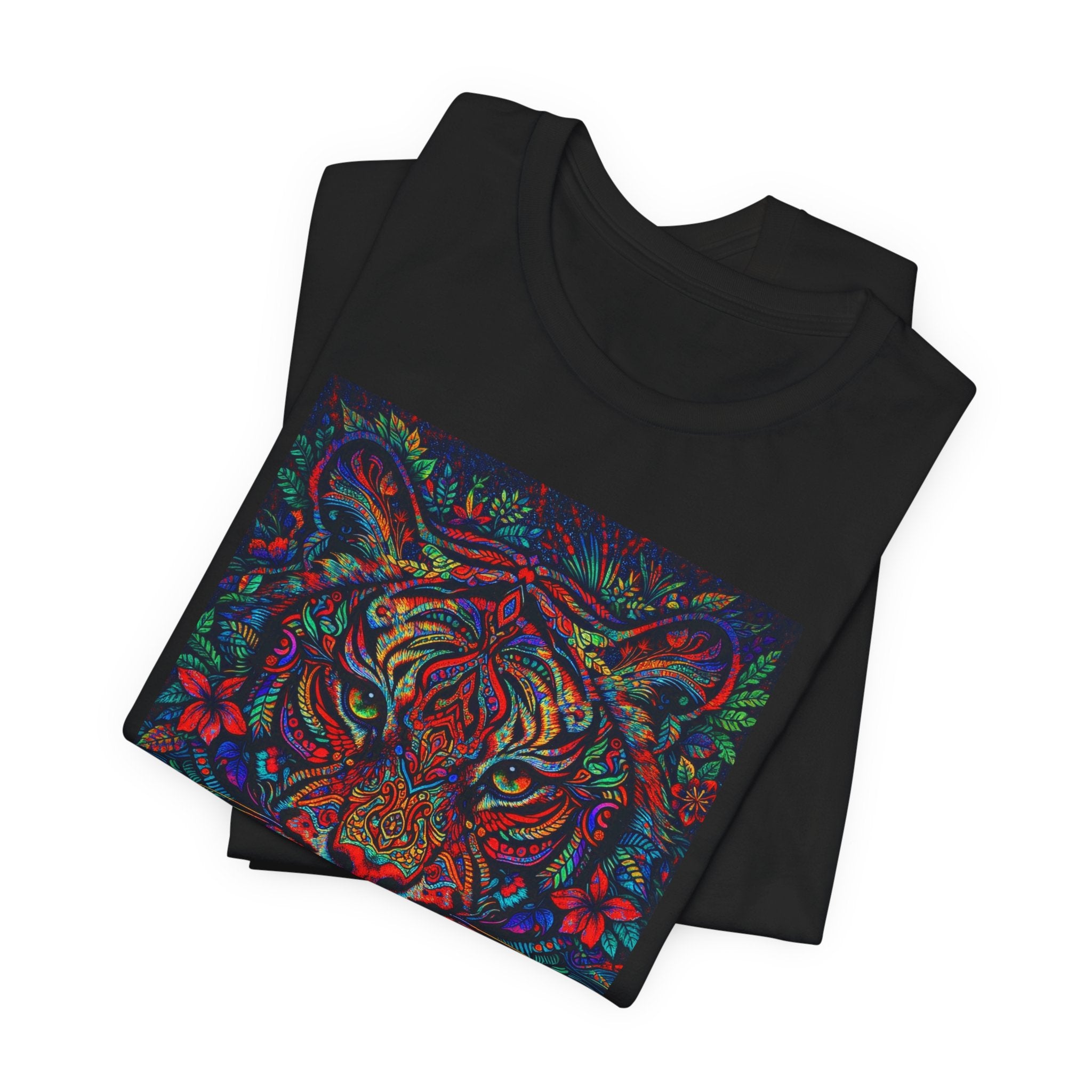 Tiger Floral Graphic Tee — Colorful Psychedelic Big Cat T-Shirt