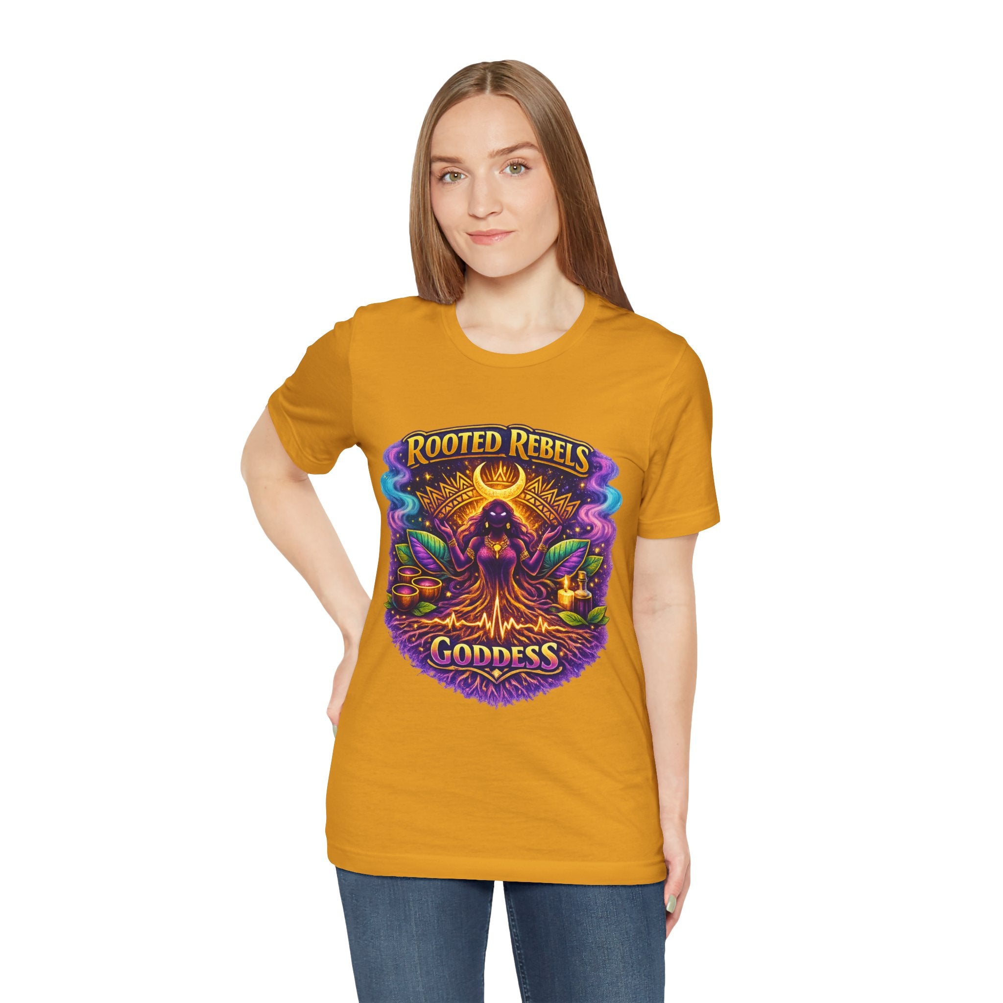 Rooted Rebels Goddess T-Shirt — Vibrant Spiritual Nature Tee