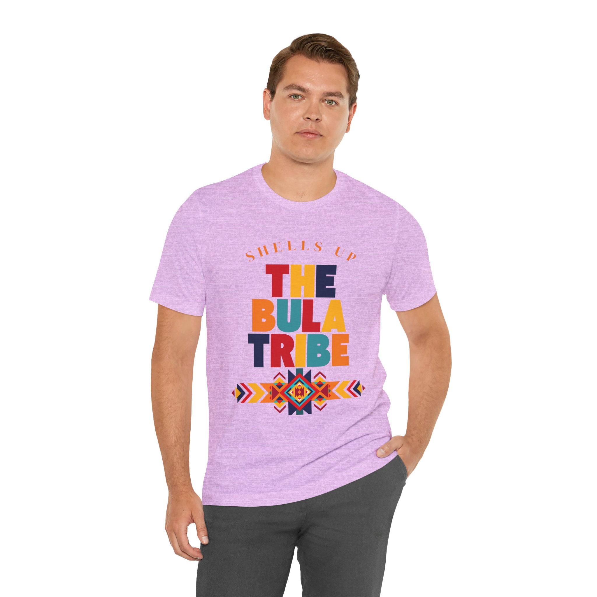 Shells Up The Bula Tribe Tee | Tropical Island Text Graphic