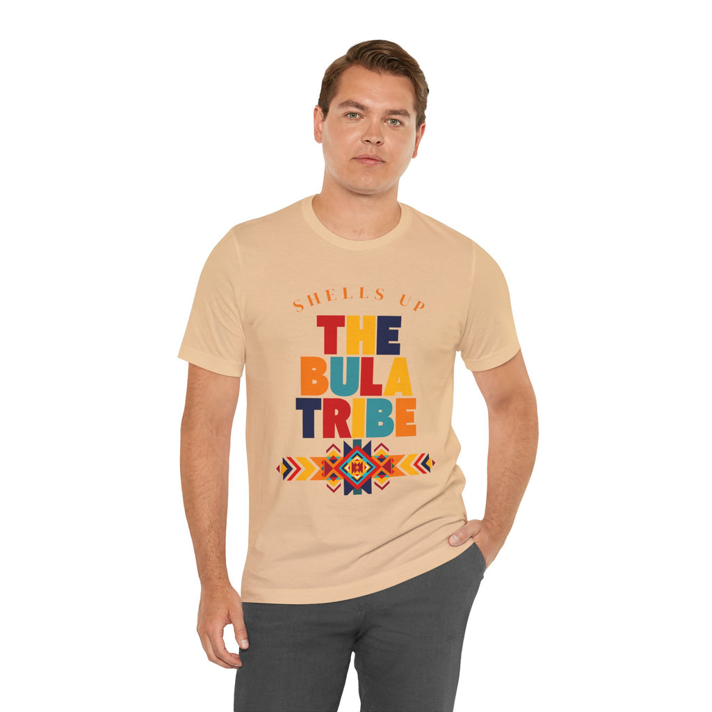 Shells Up The Bula Tribe Tee | Tropical Island Text Graphic