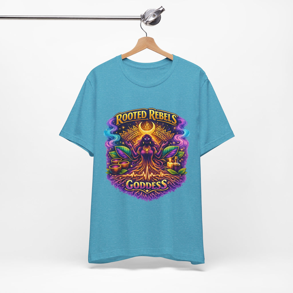 Rooted Rebels Goddess T-Shirt — Vibrant Spiritual Nature Tee