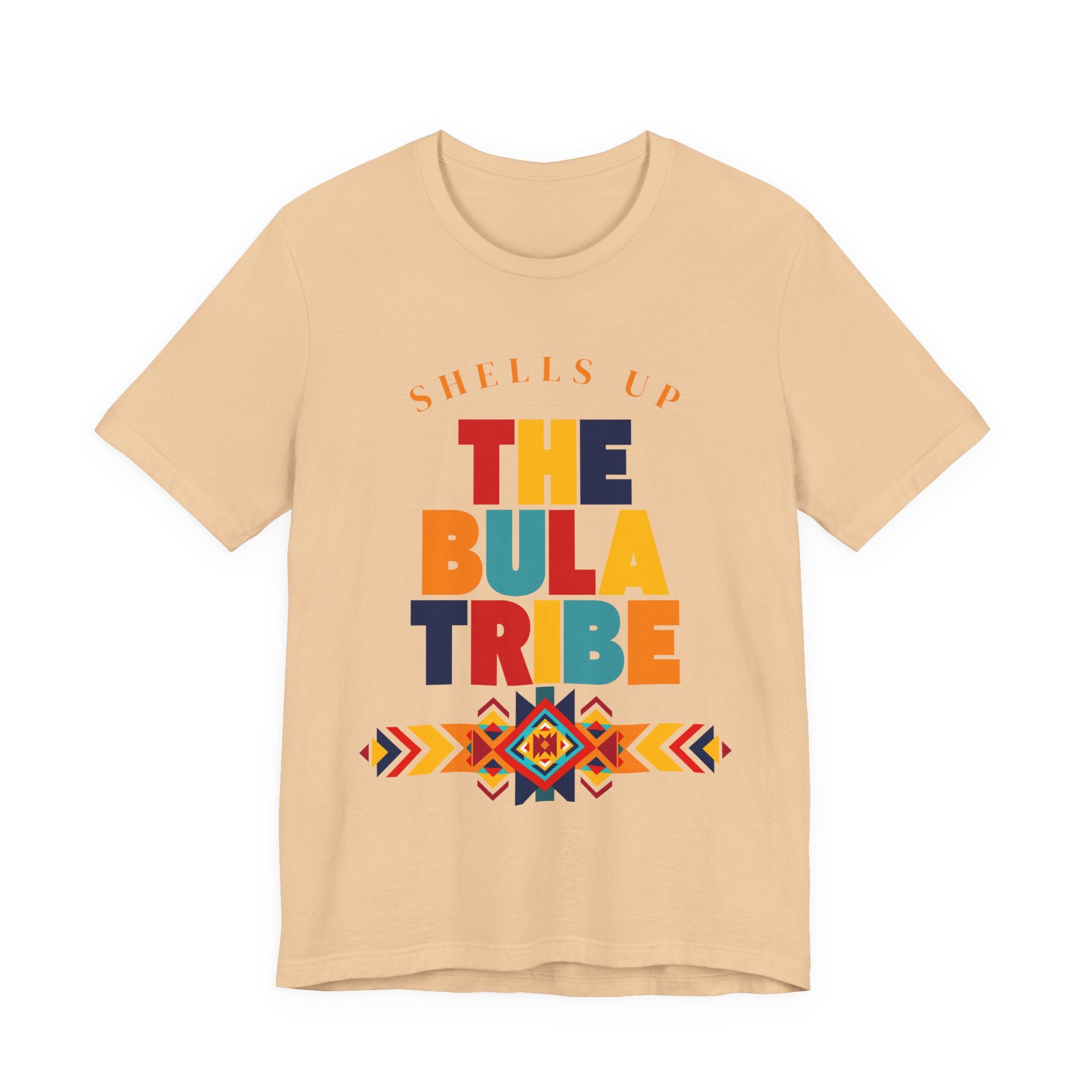 Shells Up The Bula Tribe Tee | Tropical Island Text Graphic