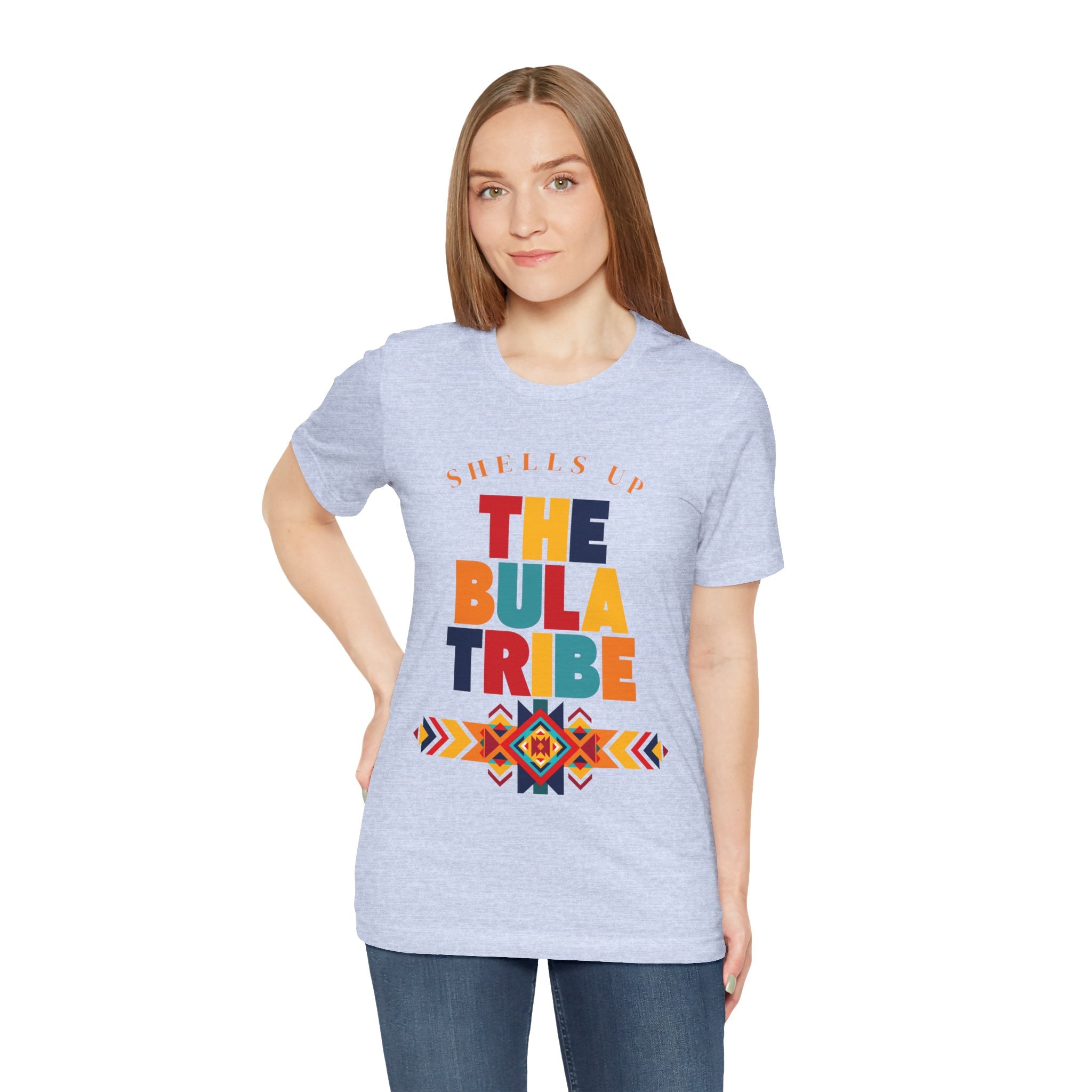 Shells Up The Bula Tribe Tee | Tropical Island Text Graphic