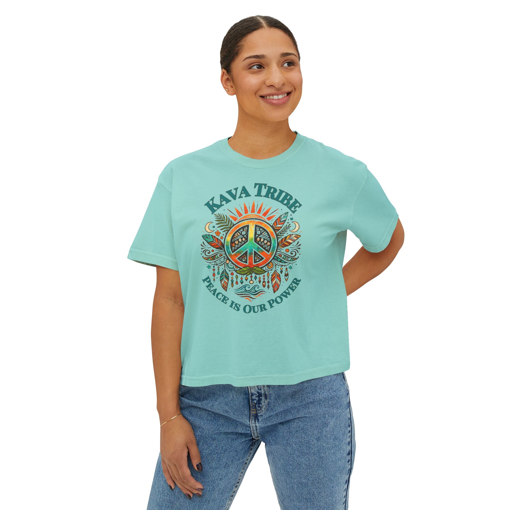 Kava Tribe Peace Graphic Tee — Women's Boxy T‑Shirt