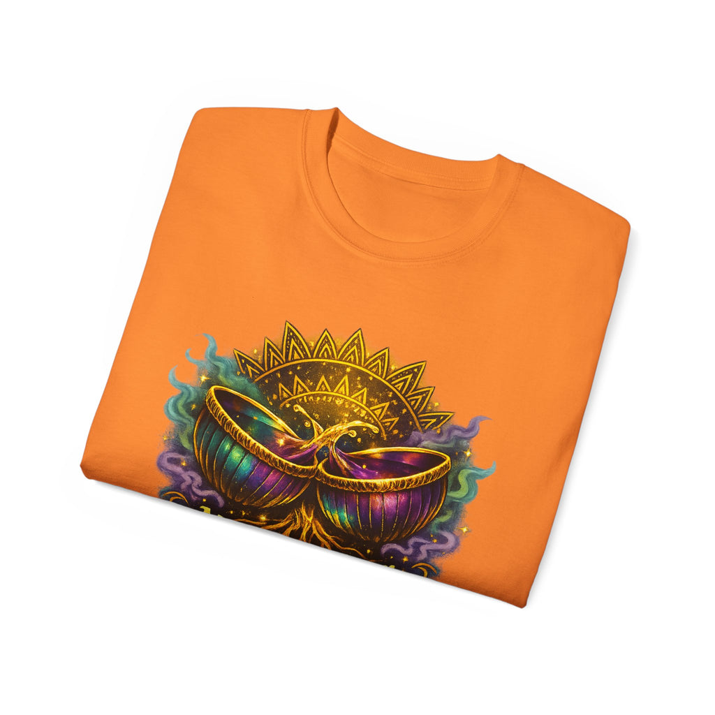 Mardi Gras Mask T-Shirt — “My Happy Hour Doesn’t Have Hangovers” Carnival Tee