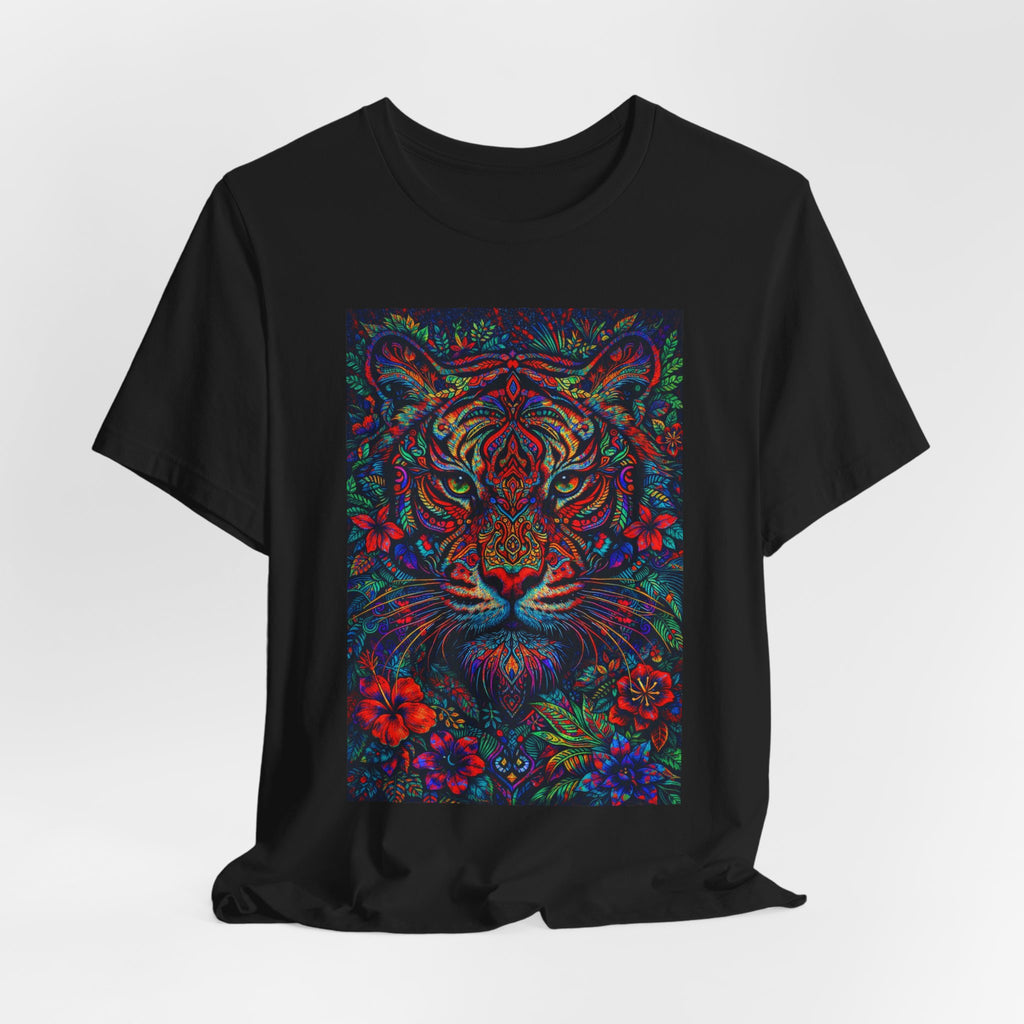 Tiger Floral Graphic Tee — Colorful Psychedelic Big Cat T-Shirt