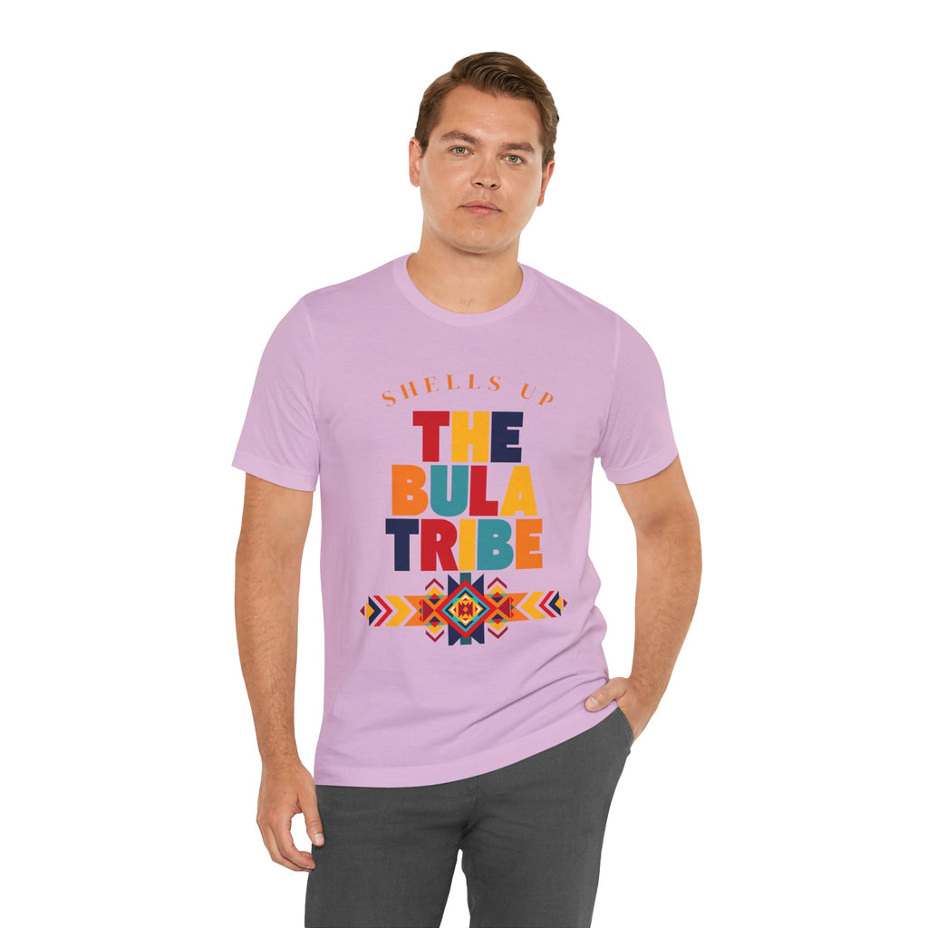 Shells Up The Bula Tribe Tee | Tropical Island Text Graphic