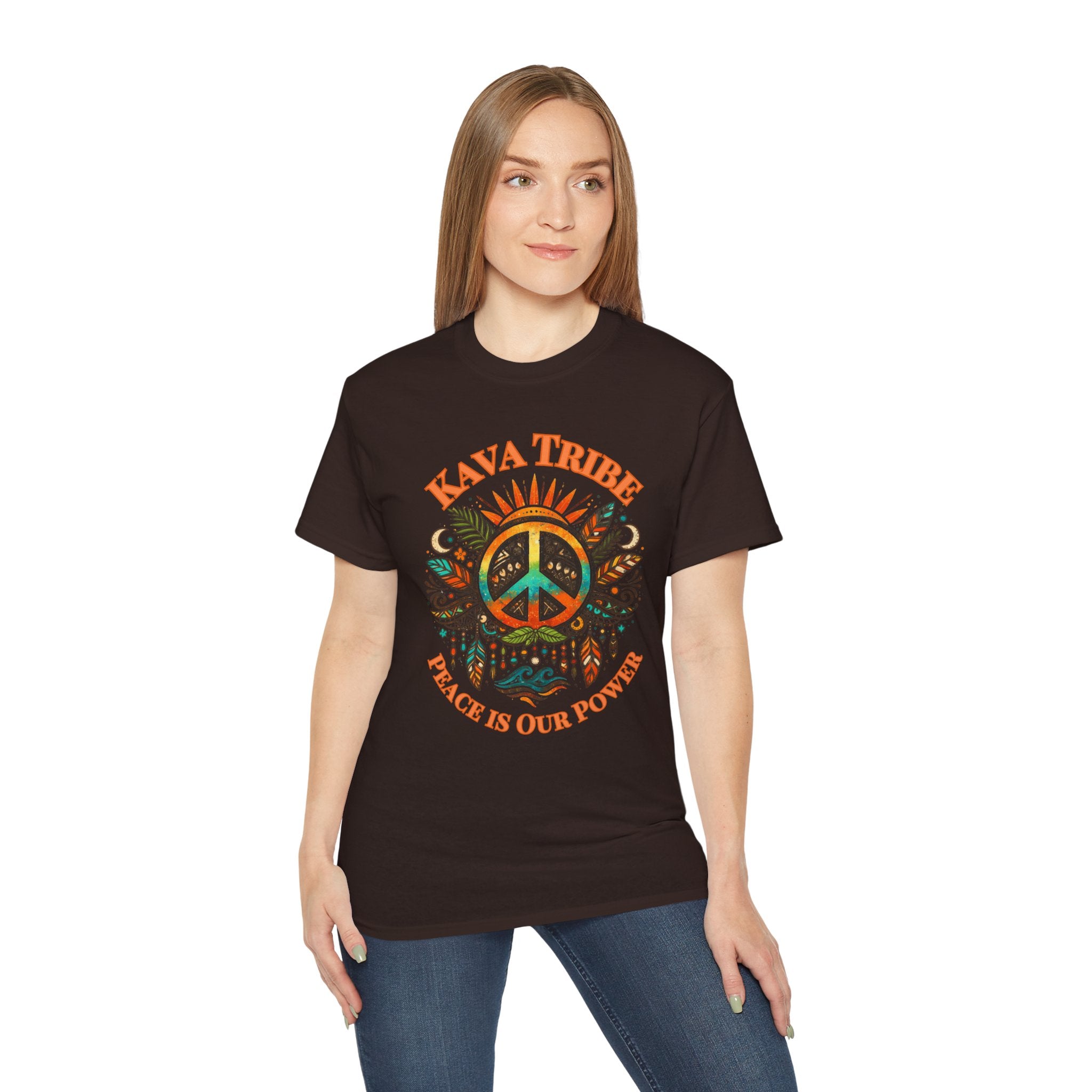 Peace Tribe Graphic Tee — "Kava Tribe: Peace Is Our Power" Retro Peace Sign T-Shirt