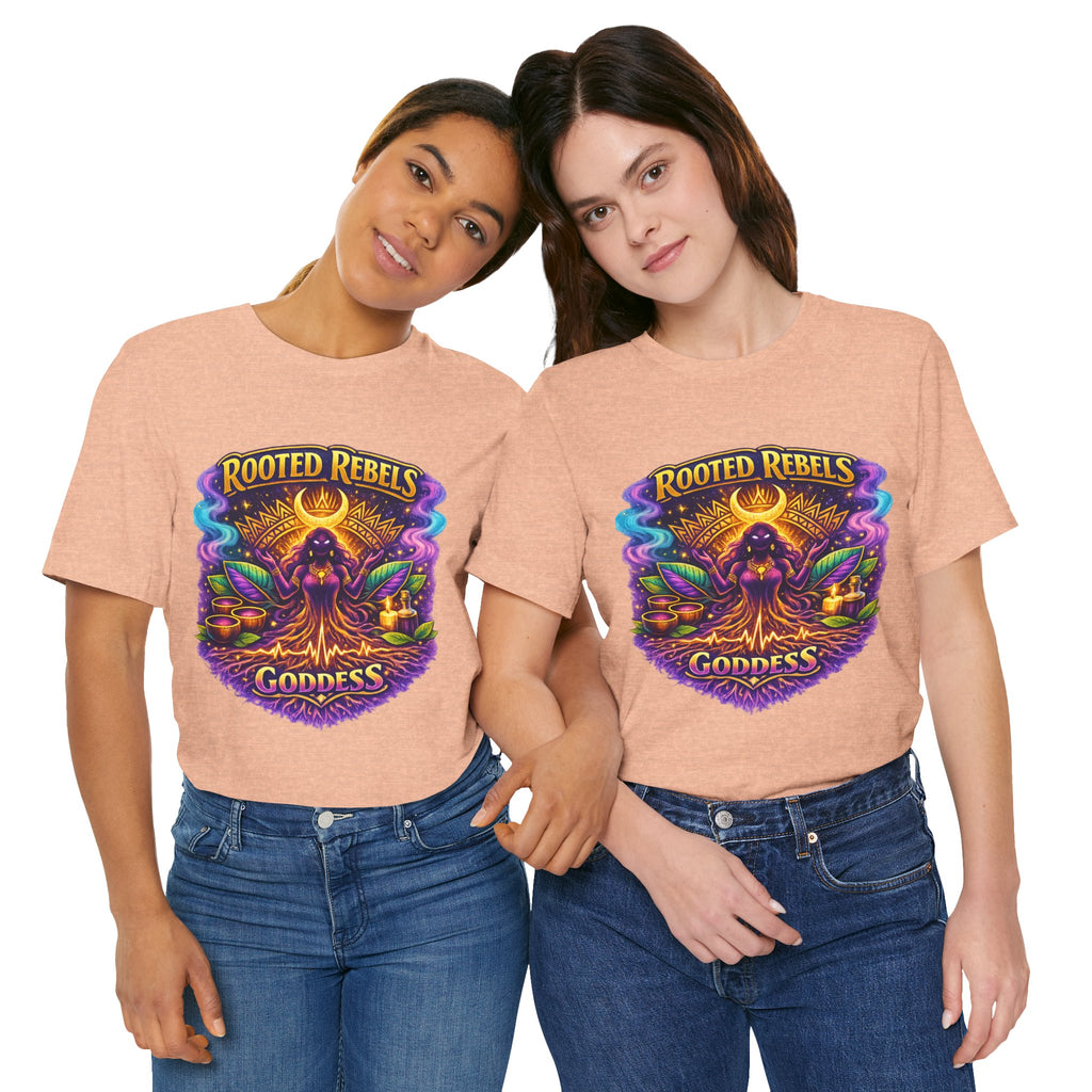 Rooted Rebels Goddess T-Shirt — Vibrant Spiritual Nature Tee
