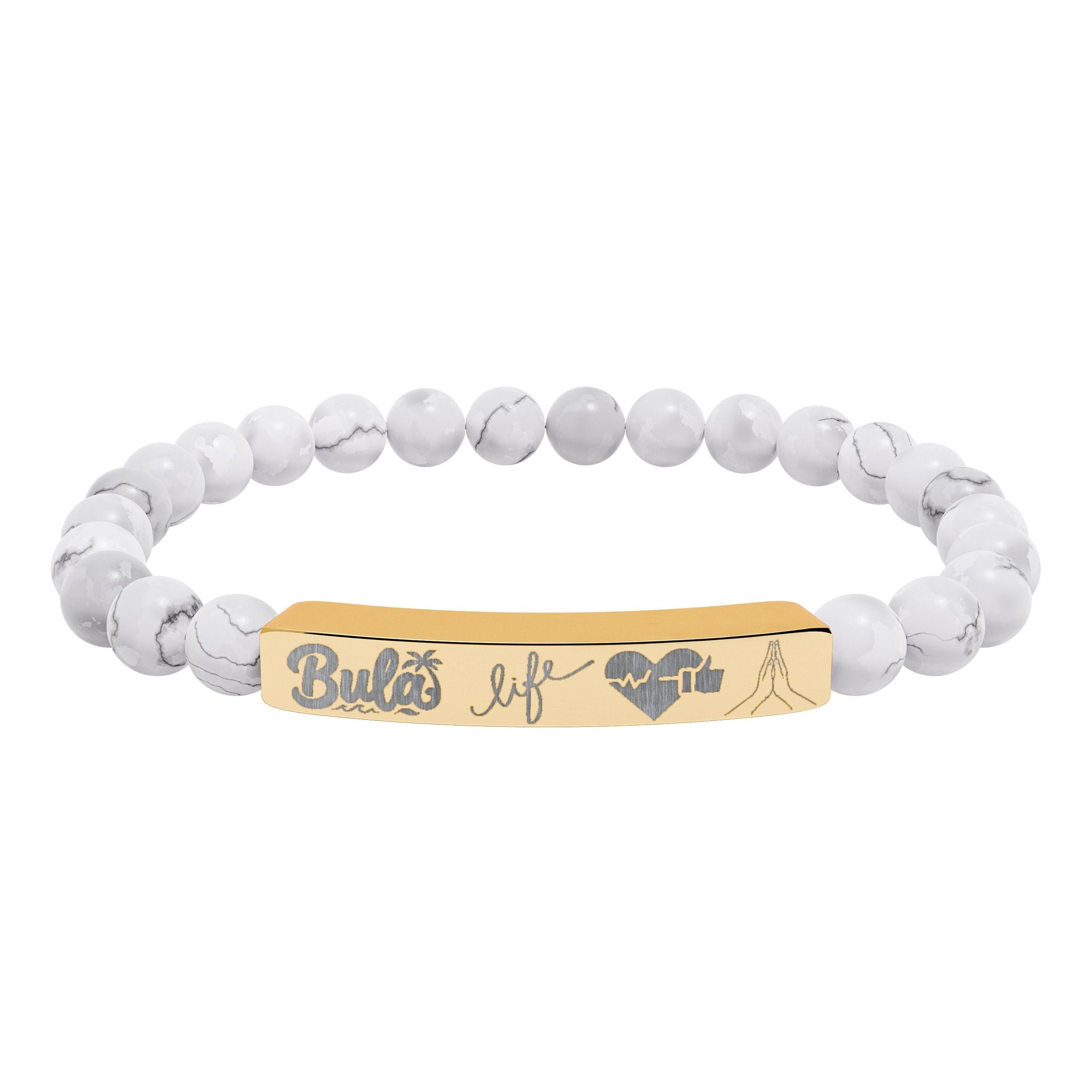 Bula- Life, Good Health, Blessings | Natural Stone Beaded Bar Bracelet — Personalized Stretch Bracelet