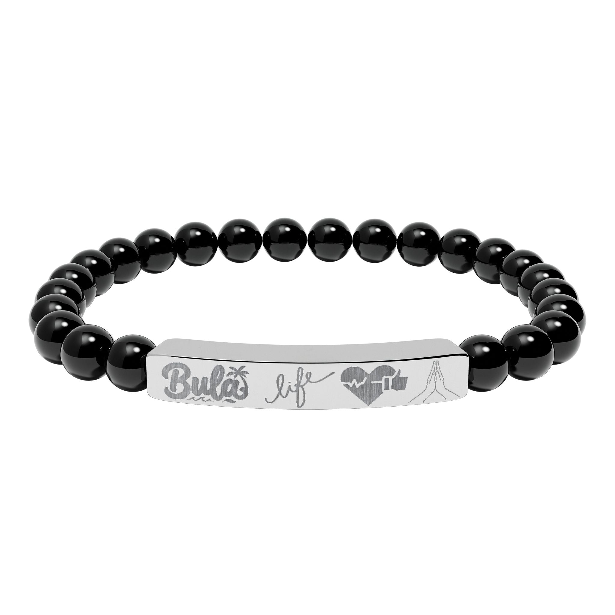 Bula- Life, Good Health, Blessings | Natural Stone Beaded Bar Bracelet — Personalized Stretch Bracelet