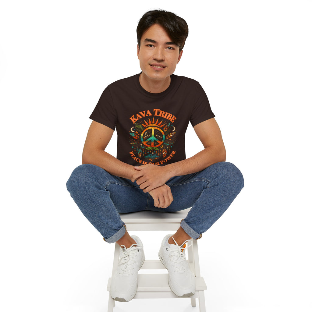 Peace Tribe Graphic Tee — "Kava Tribe: Peace Is Our Power" Retro Peace Sign T-Shirt