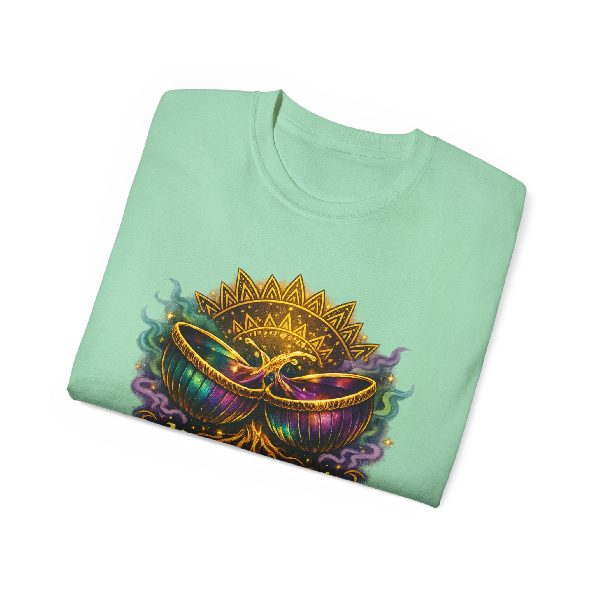 Mardi Gras Mask T-Shirt — “My Happy Hour Doesn’t Have Hangovers” Carnival Tee