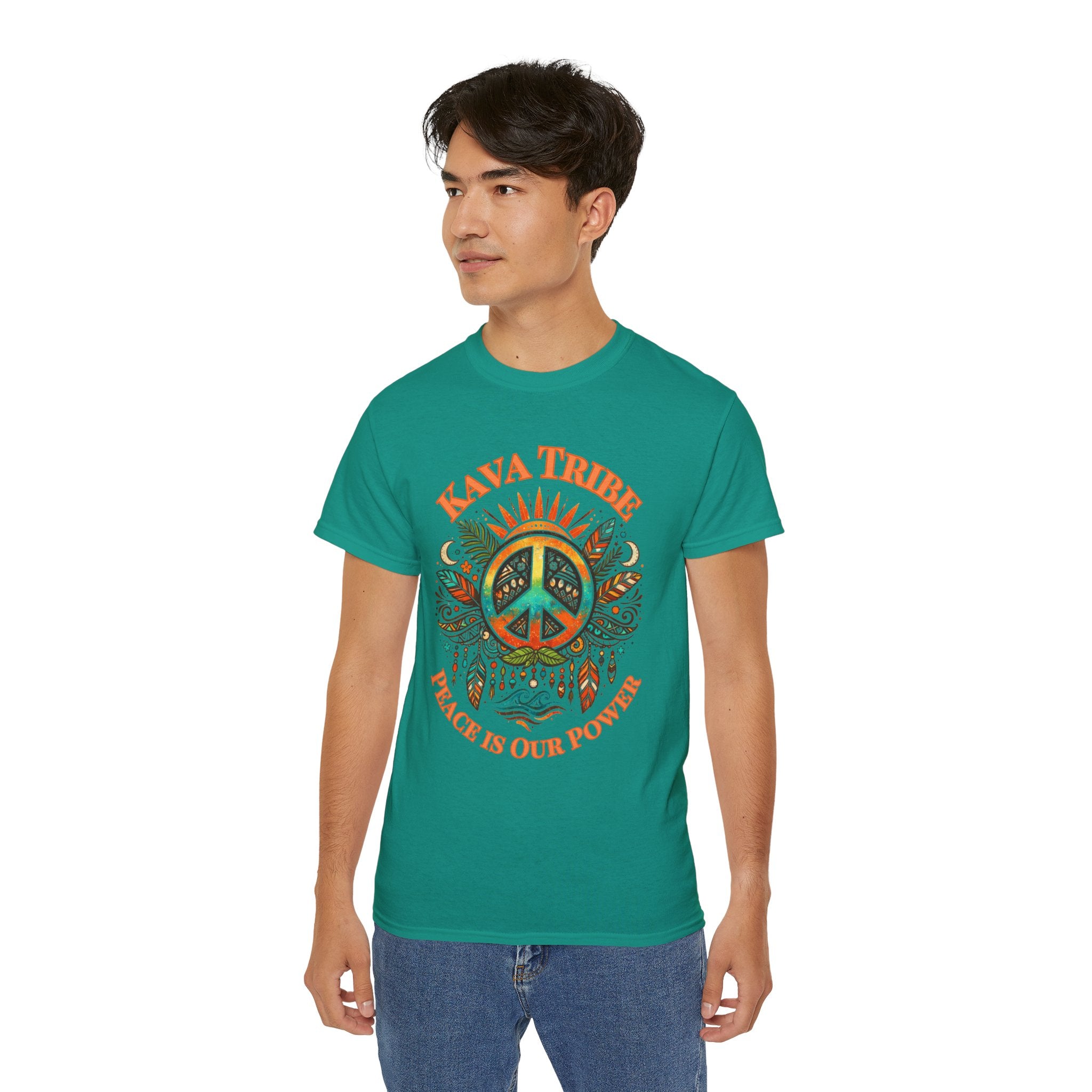 Peace Tribe Graphic Tee — "Kava Tribe: Peace Is Our Power" Retro Peace Sign T-Shirt