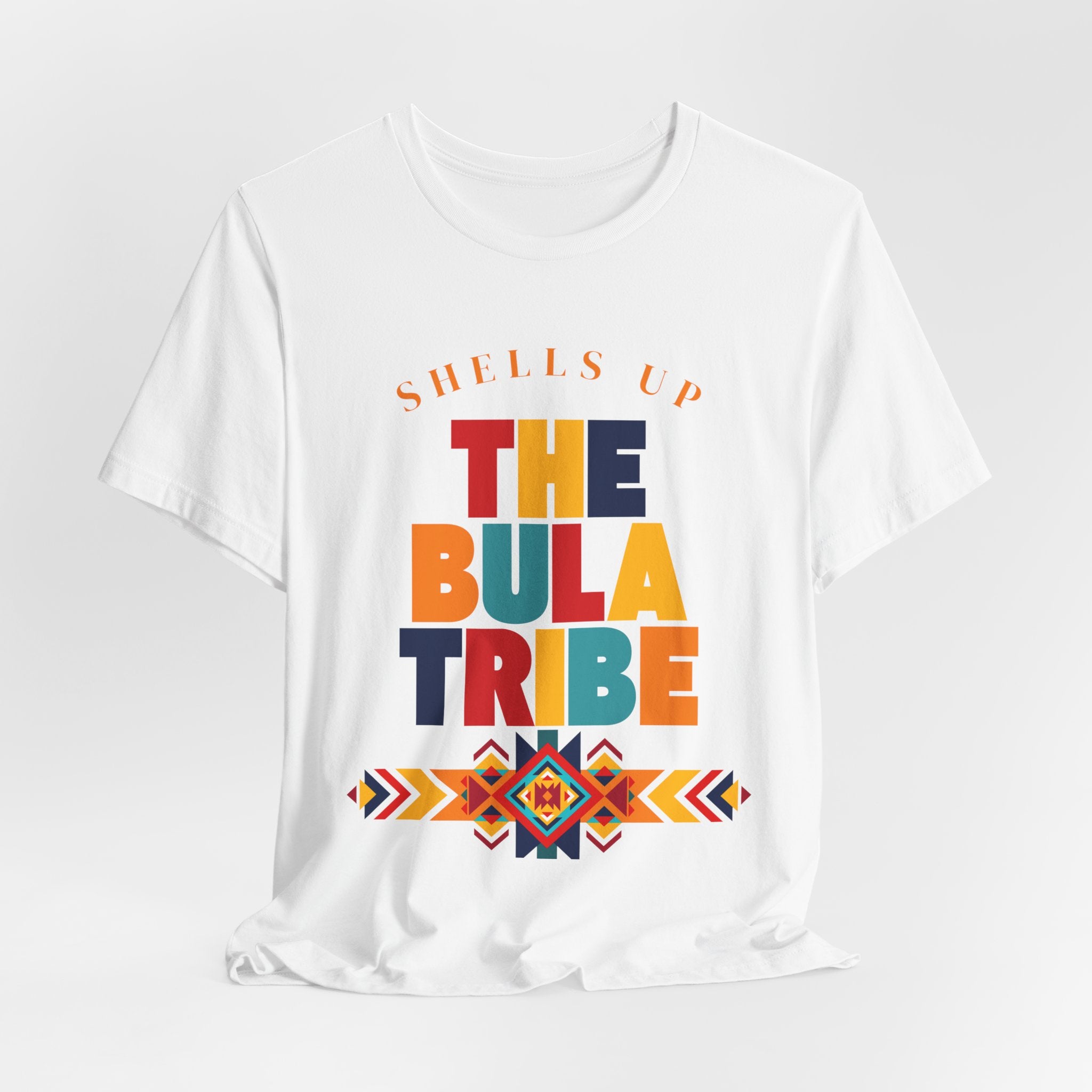Shells Up The Bula Tribe Tee | Tropical Island Text Graphic