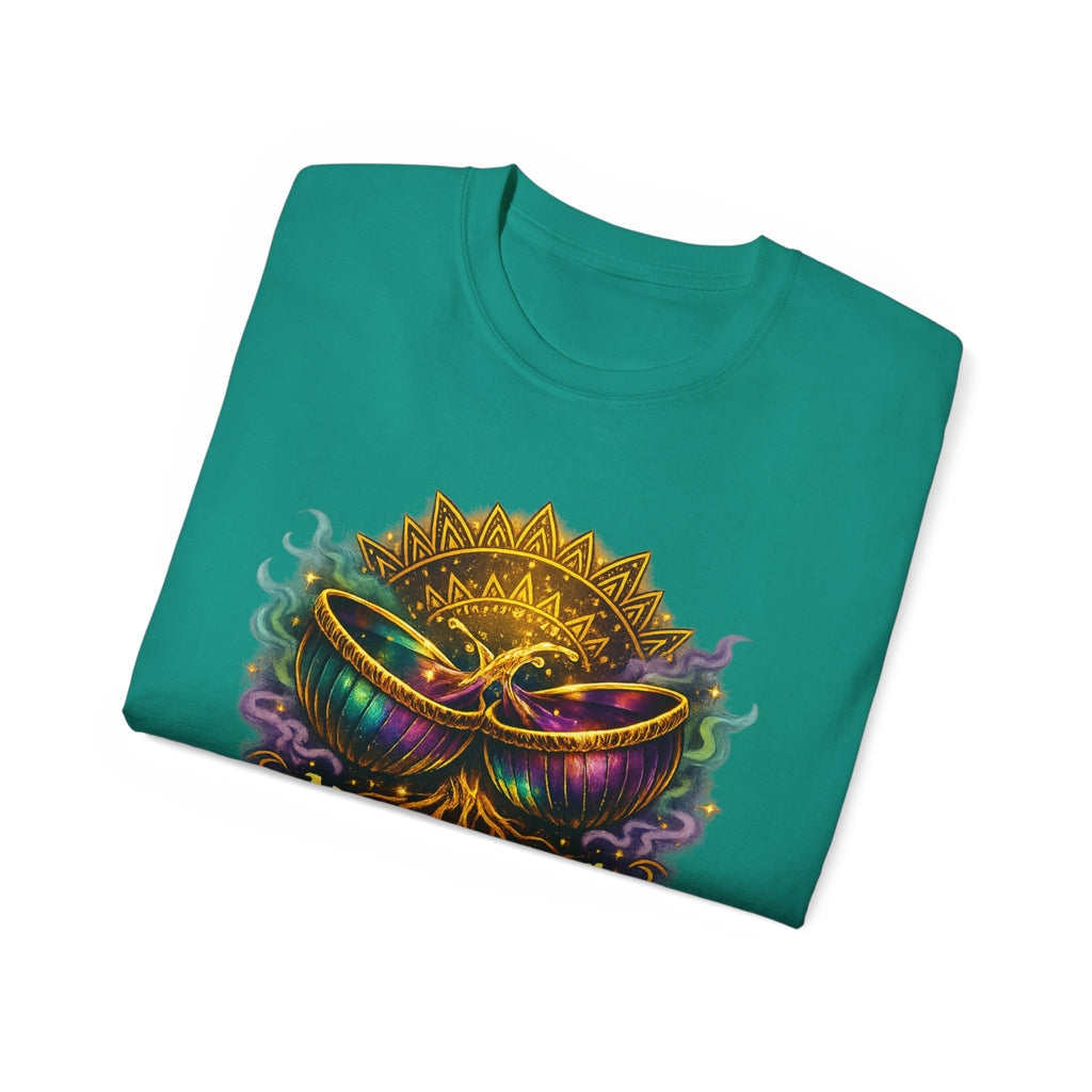 Mardi Gras Mask T-Shirt — “My Happy Hour Doesn’t Have Hangovers” Carnival Tee