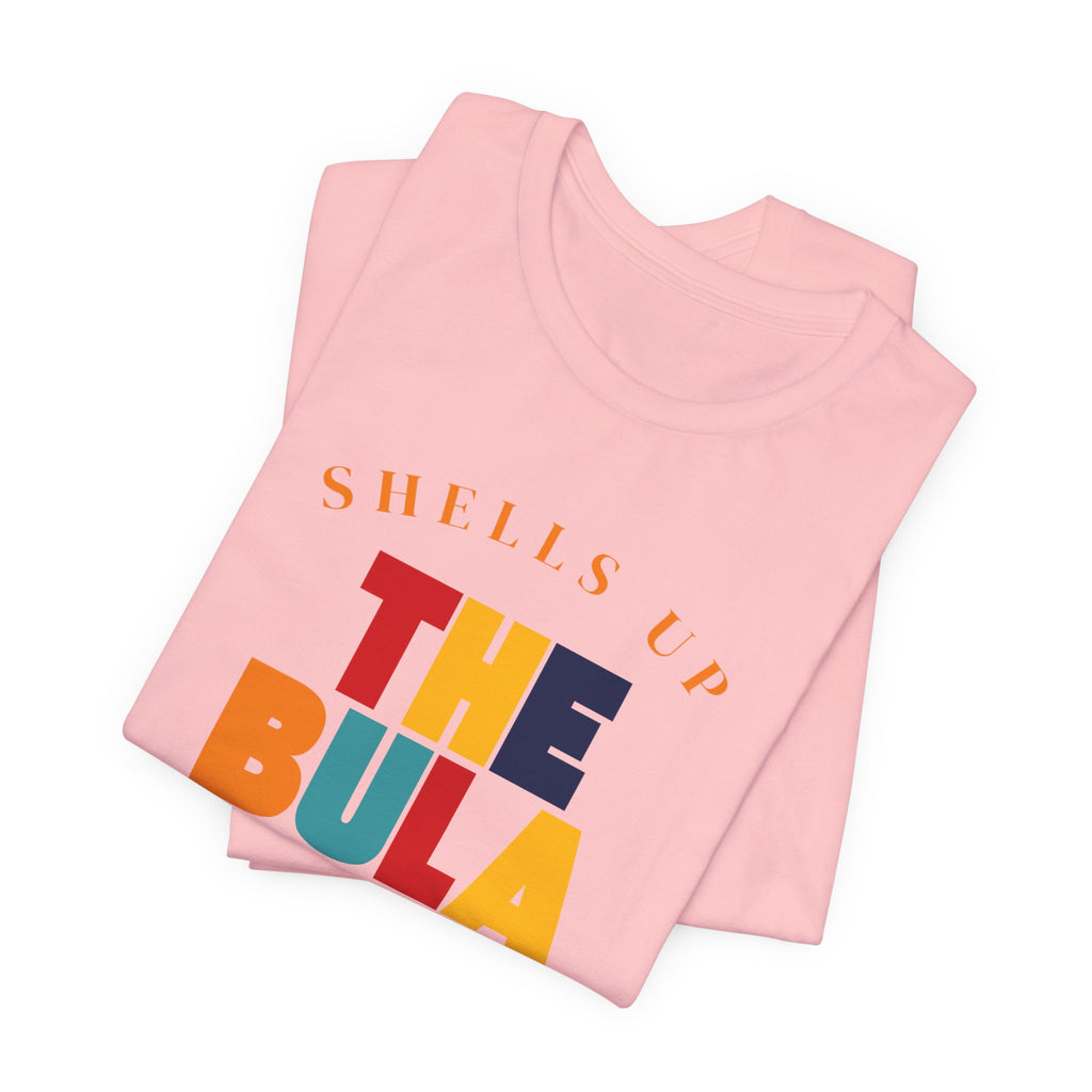 Shells Up The Bula Tribe Tee | Tropical Island Text Graphic