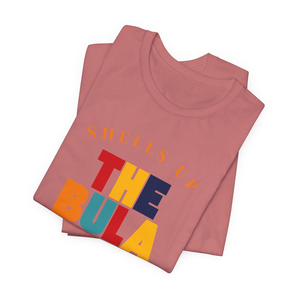 Shells Up The Bula Tribe Tee | Tropical Island Text Graphic