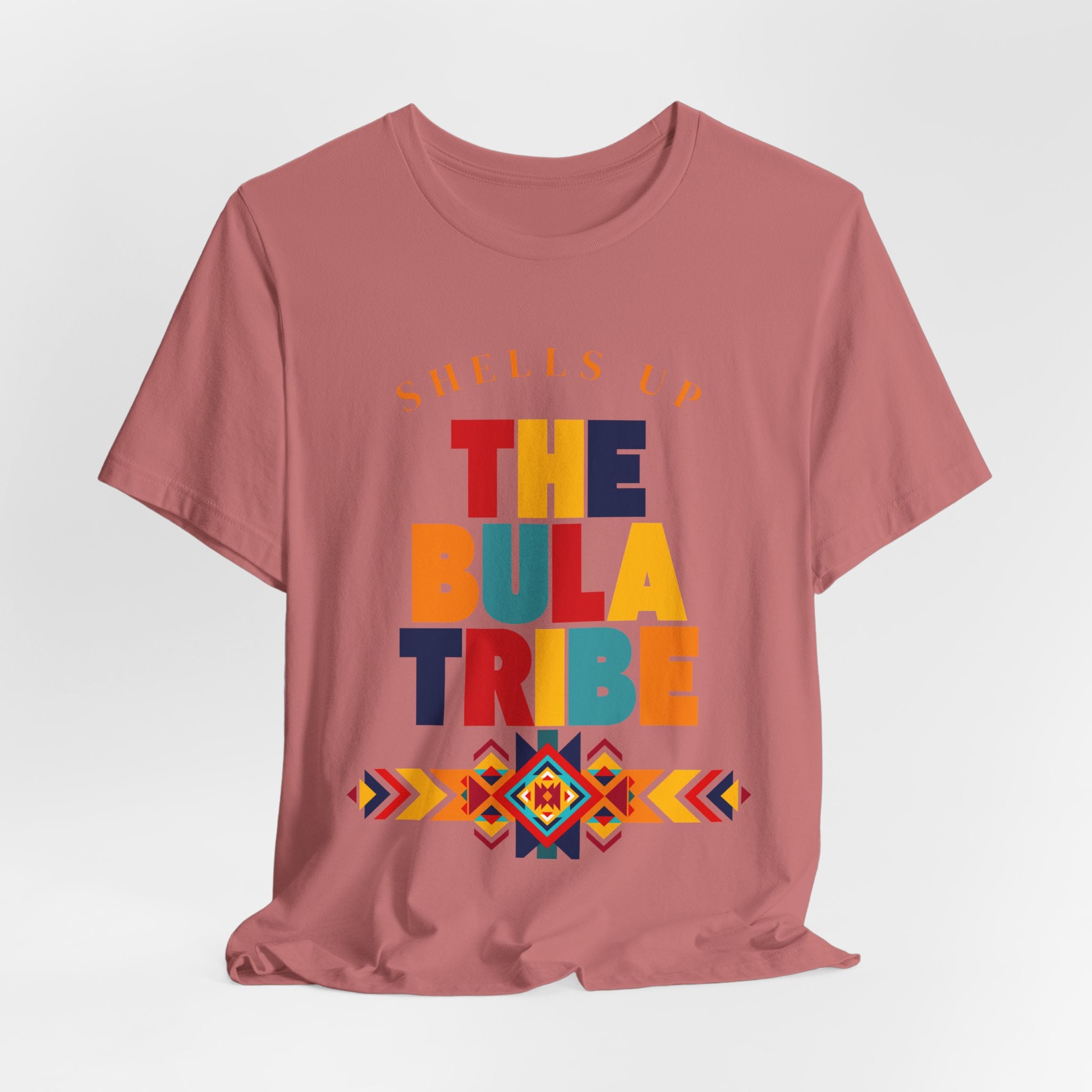 Shells Up The Bula Tribe Tee | Tropical Island Text Graphic