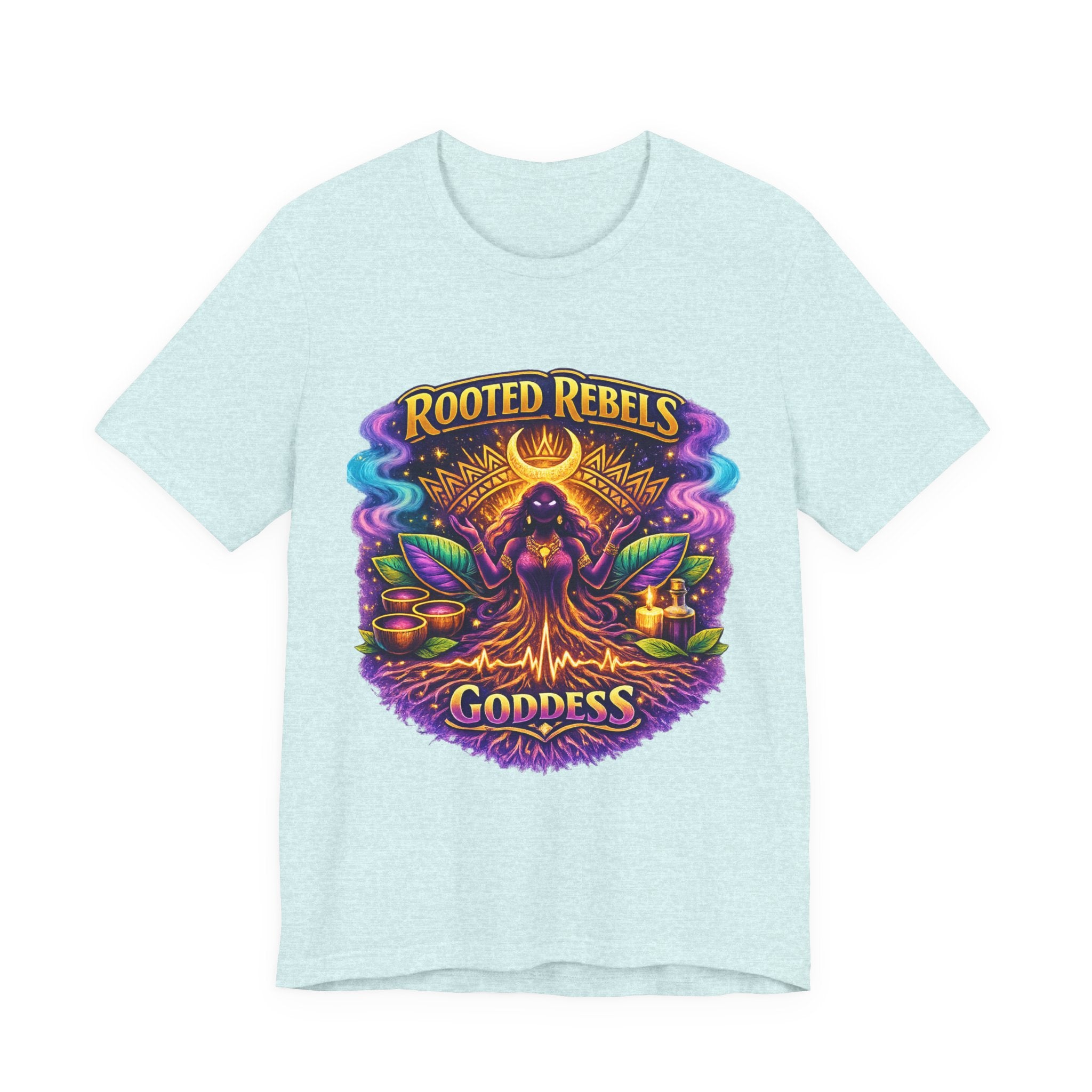 Rooted Rebels Goddess T-Shirt — Vibrant Spiritual Nature Tee