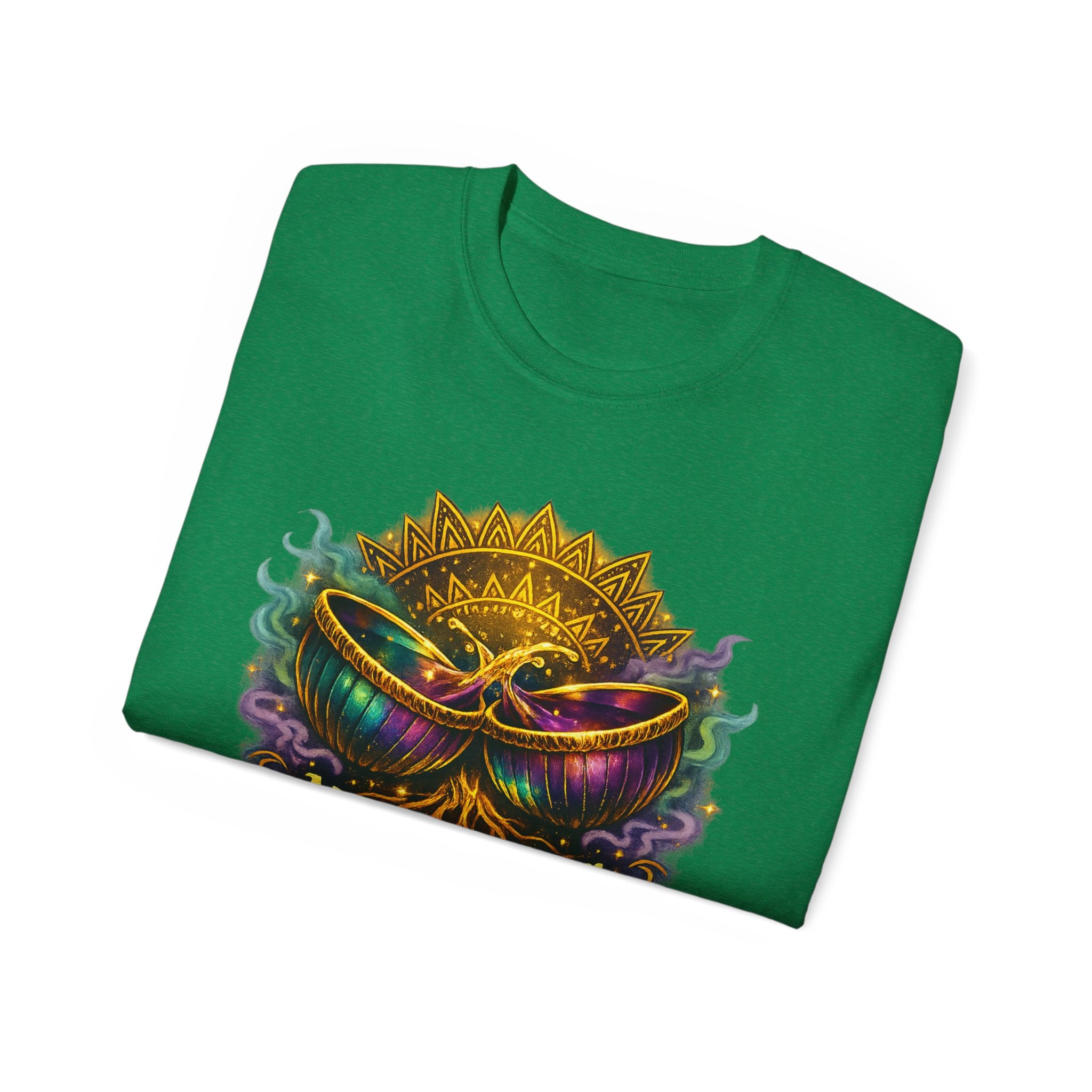 Mardi Gras Mask T-Shirt — “My Happy Hour Doesn’t Have Hangovers” Carnival Tee