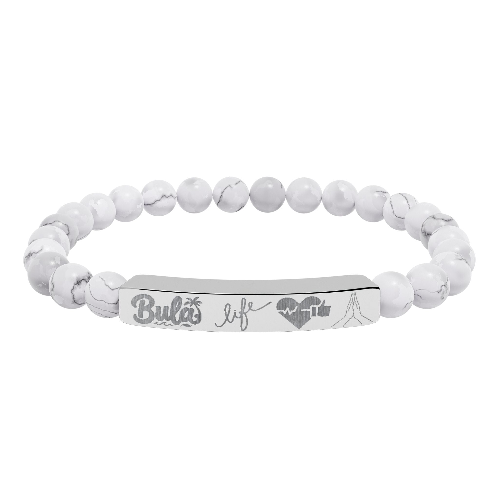 Bula- Life, Good Health, Blessings | Natural Stone Beaded Bar Bracelet — Personalized Stretch Bracelet