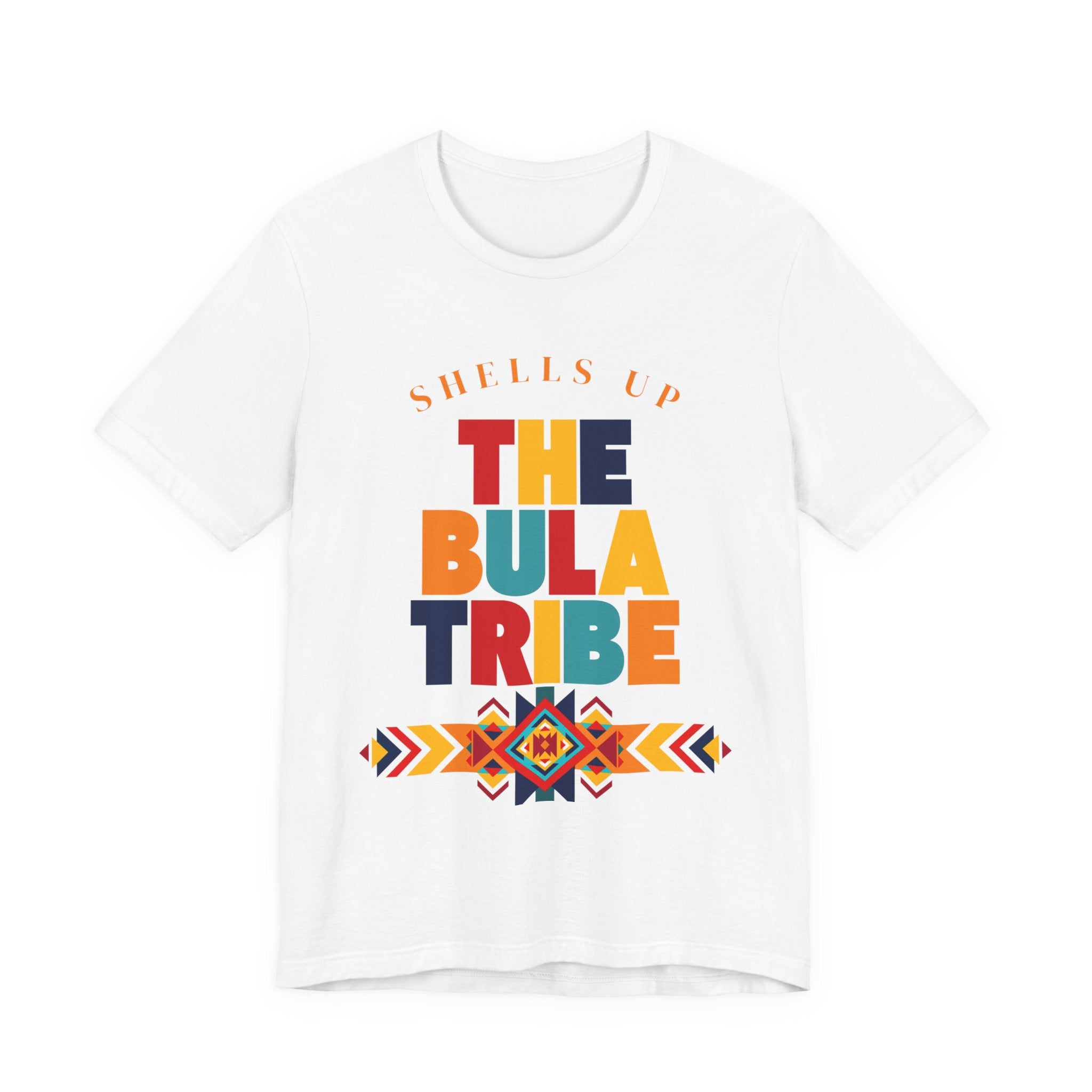 Shells Up The Bula Tribe Tee | Tropical Island Text Graphic