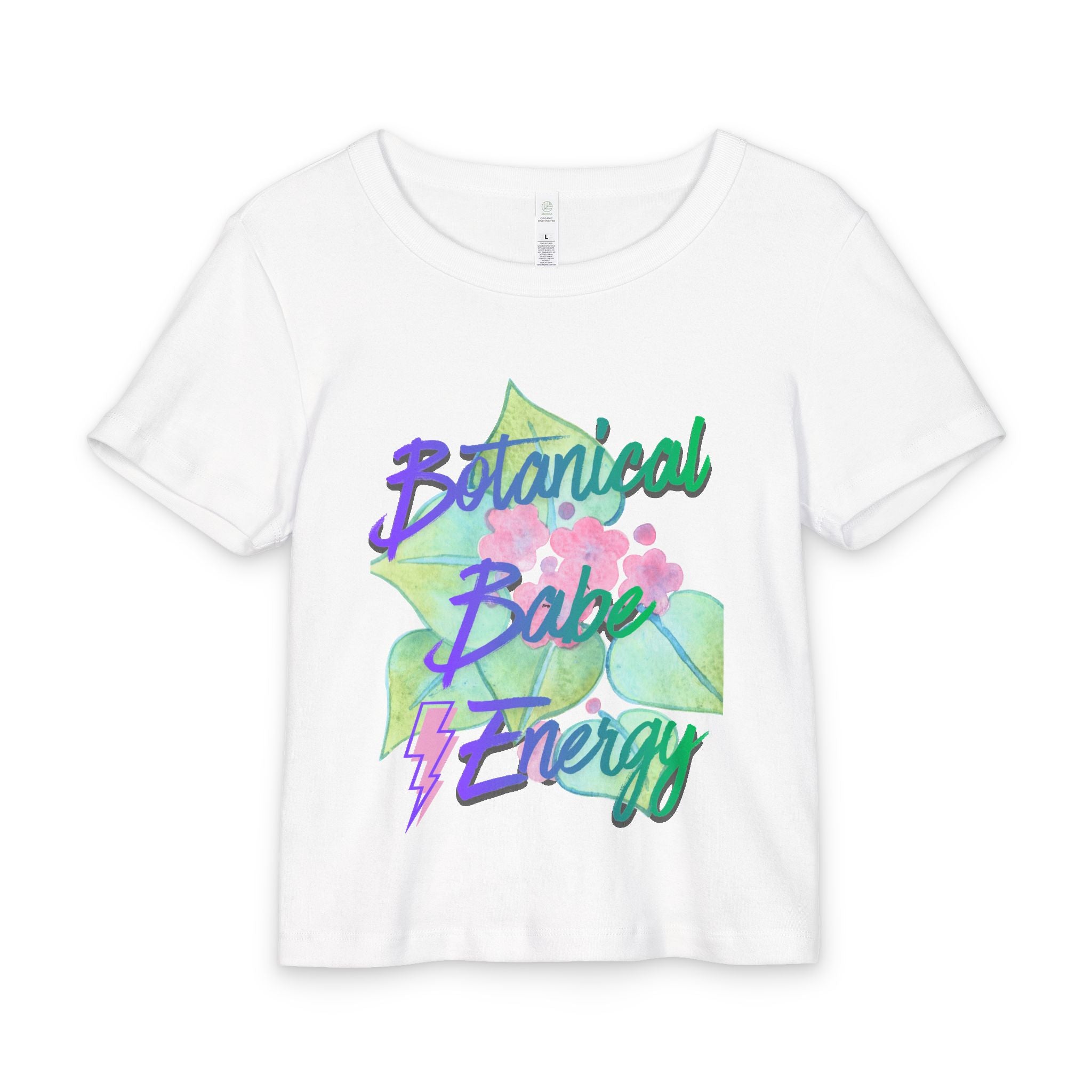 Botanical Babe Energy Baby Tee | Watercolor Leaves Floral Neon Script