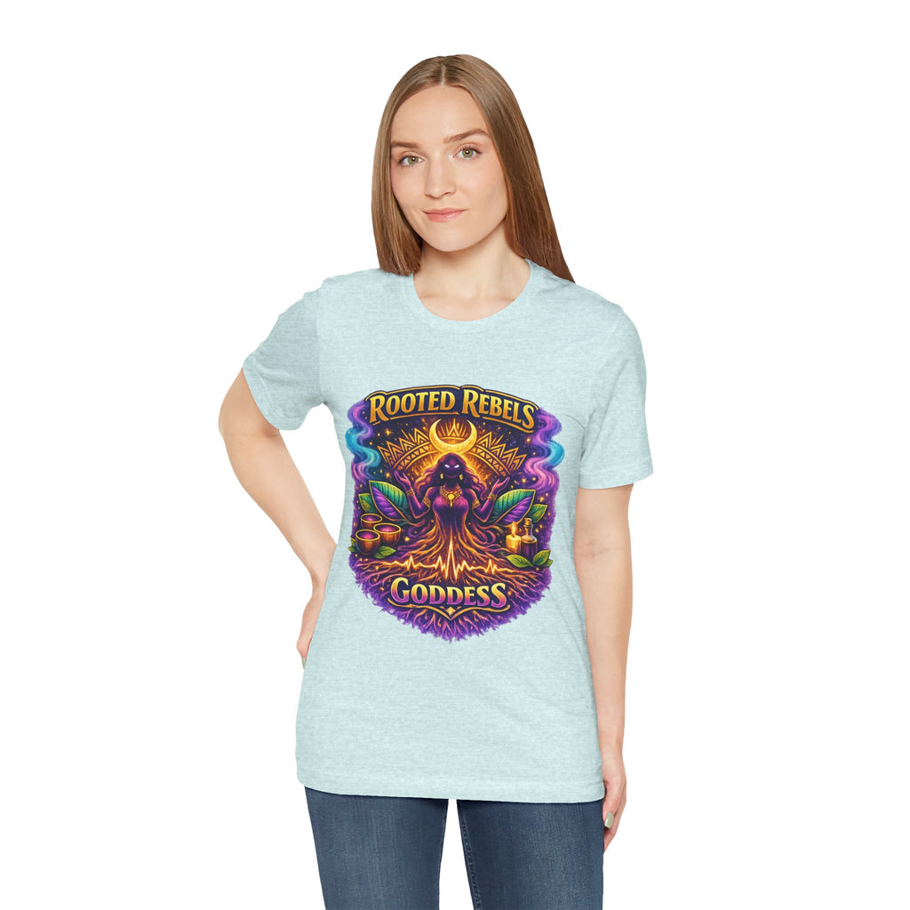 Rooted Rebels Goddess T-Shirt — Vibrant Spiritual Nature Tee