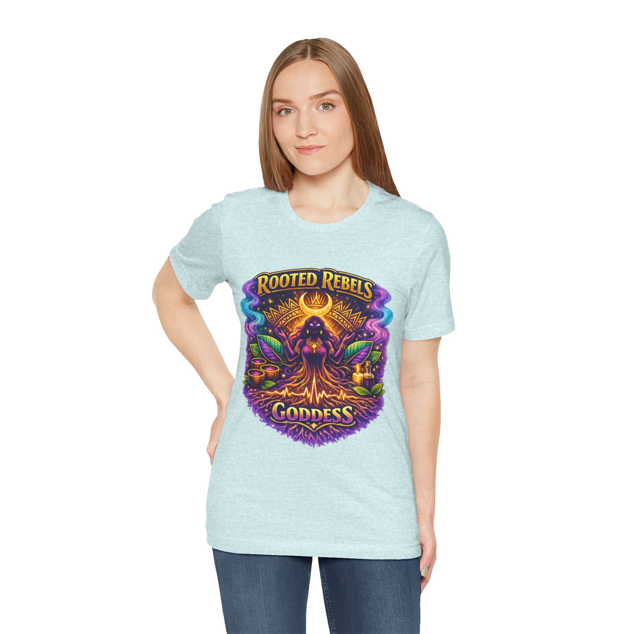 Rooted Rebels Goddess T-Shirt — Vibrant Spiritual Nature Tee